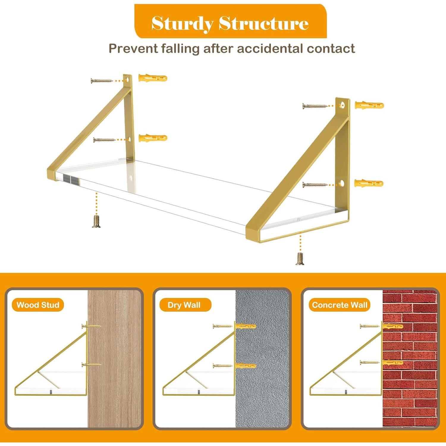 Estantes Flotantes Cilinta 3 Piezas 38.1cm Acrílico Dorado