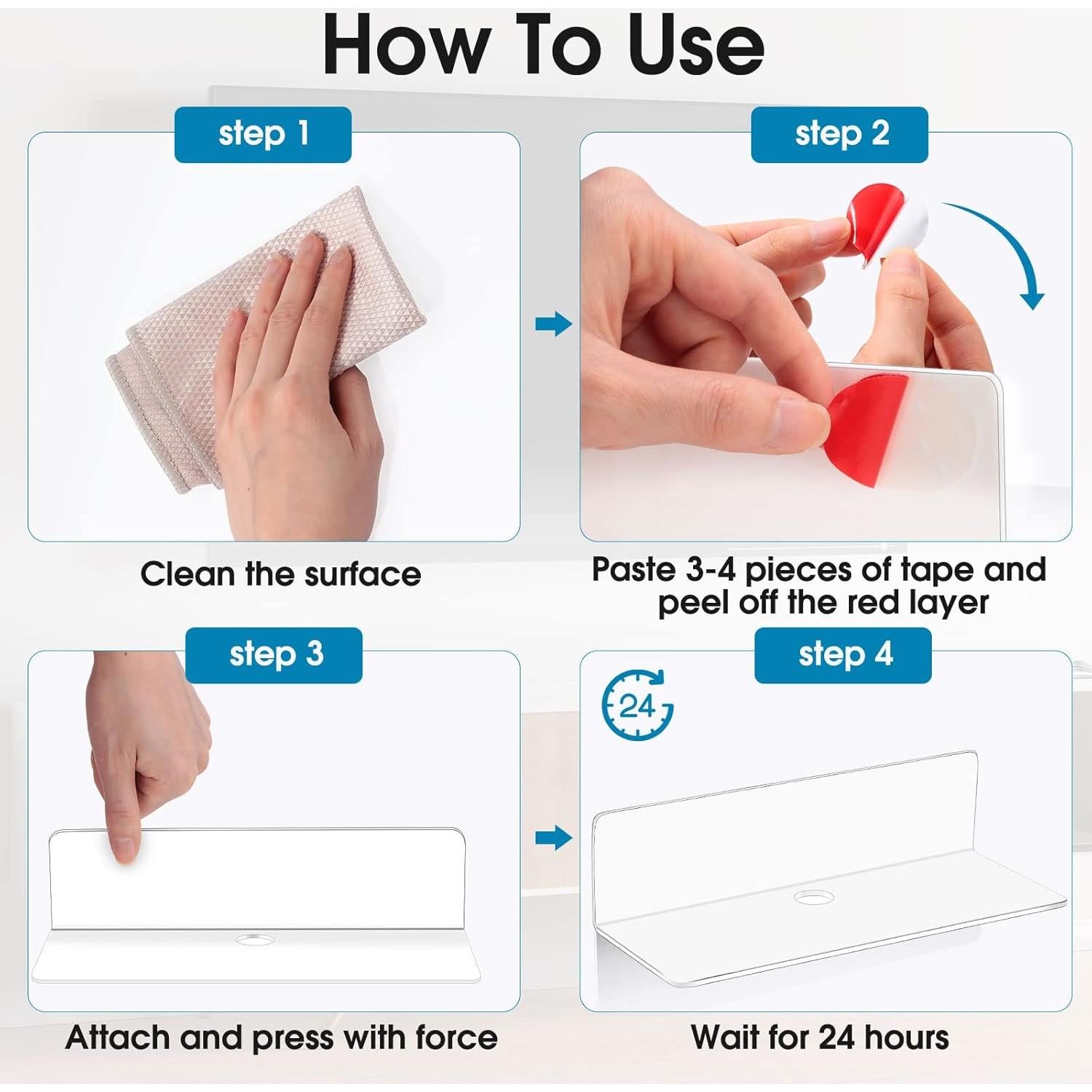 8 Estantes Flotantes Adhesivos Maitys 22.9x10.1 cm Blanco