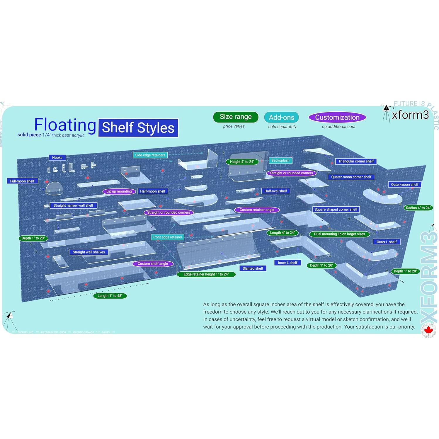 Estante Flotante Acrílico Xform3 121.92 cm Personalizable
