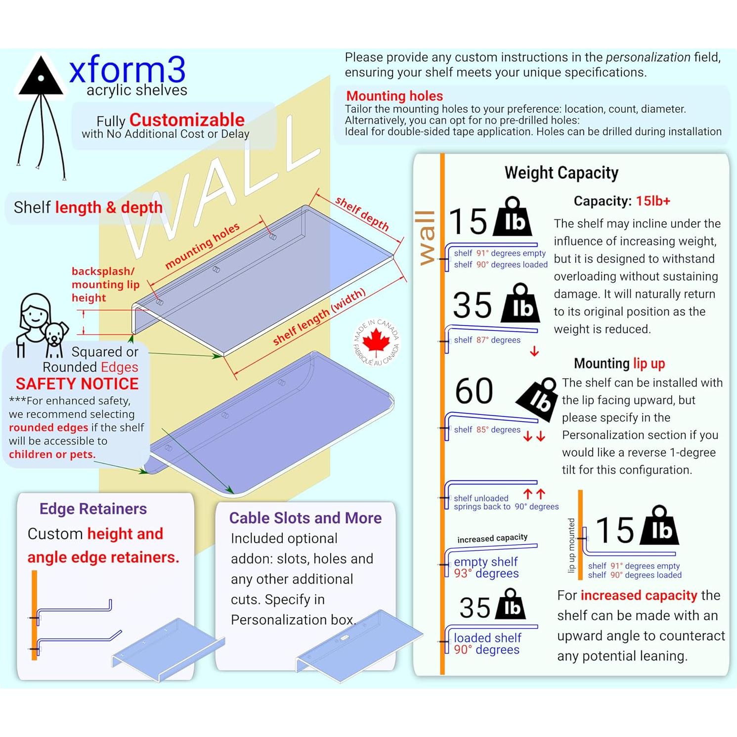 Estante Flotante Acrílico Xform3 121.92 cm Personalizable