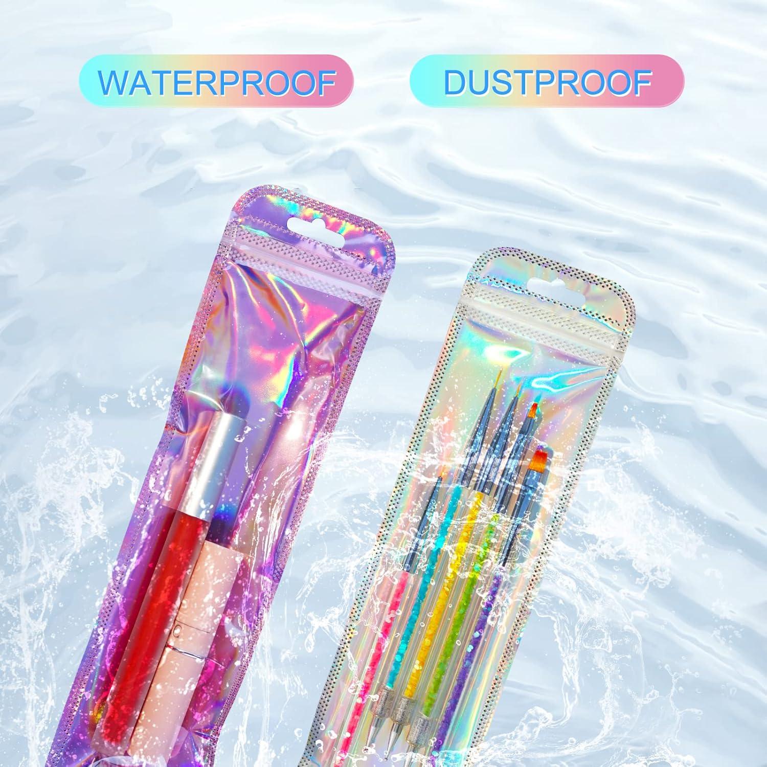 100PCS Holographic Packaging Bag, 2.5x9.4 Inch Resealable Ziplock Bags for Small Business, Pen, Lipgloss, Jewelry, Candy (50pcs Holographic + 50pcs Rose)