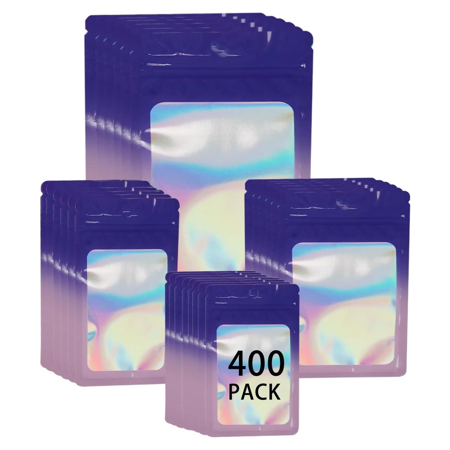 Paquete de 400 Bolsas Resealable Mylar Holográficas 7.6x20.1 cm