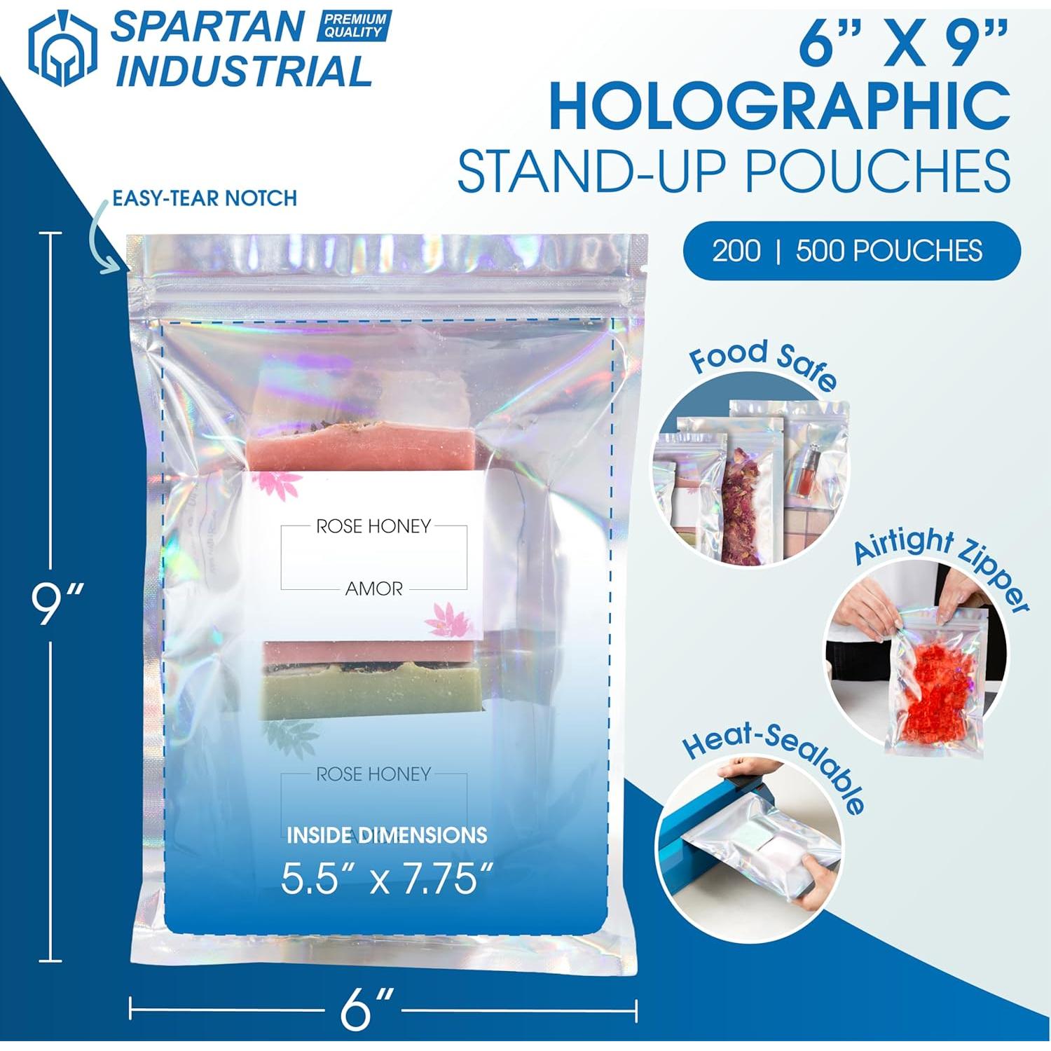 Bolsas Holográficas Re sellables Spartan Industrial 15.24x22.86cm 200u