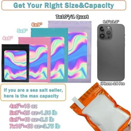 120 Bolsas Mylar Holográficas 7x10 cm GcFoir Reutilizables