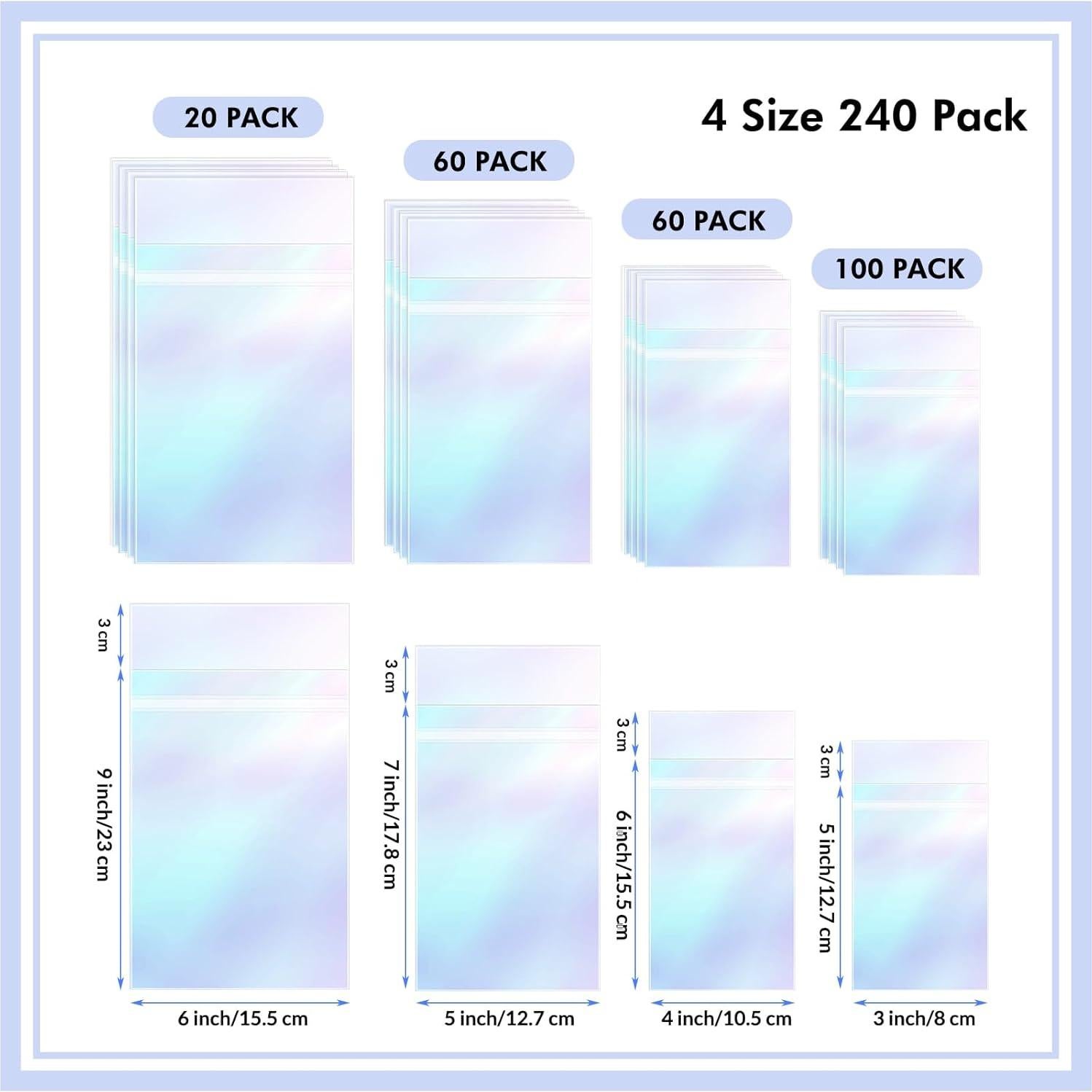 Bolsas Reutilizables Iridiscentes Sepamoon 240 Piezas 4 Tamaños