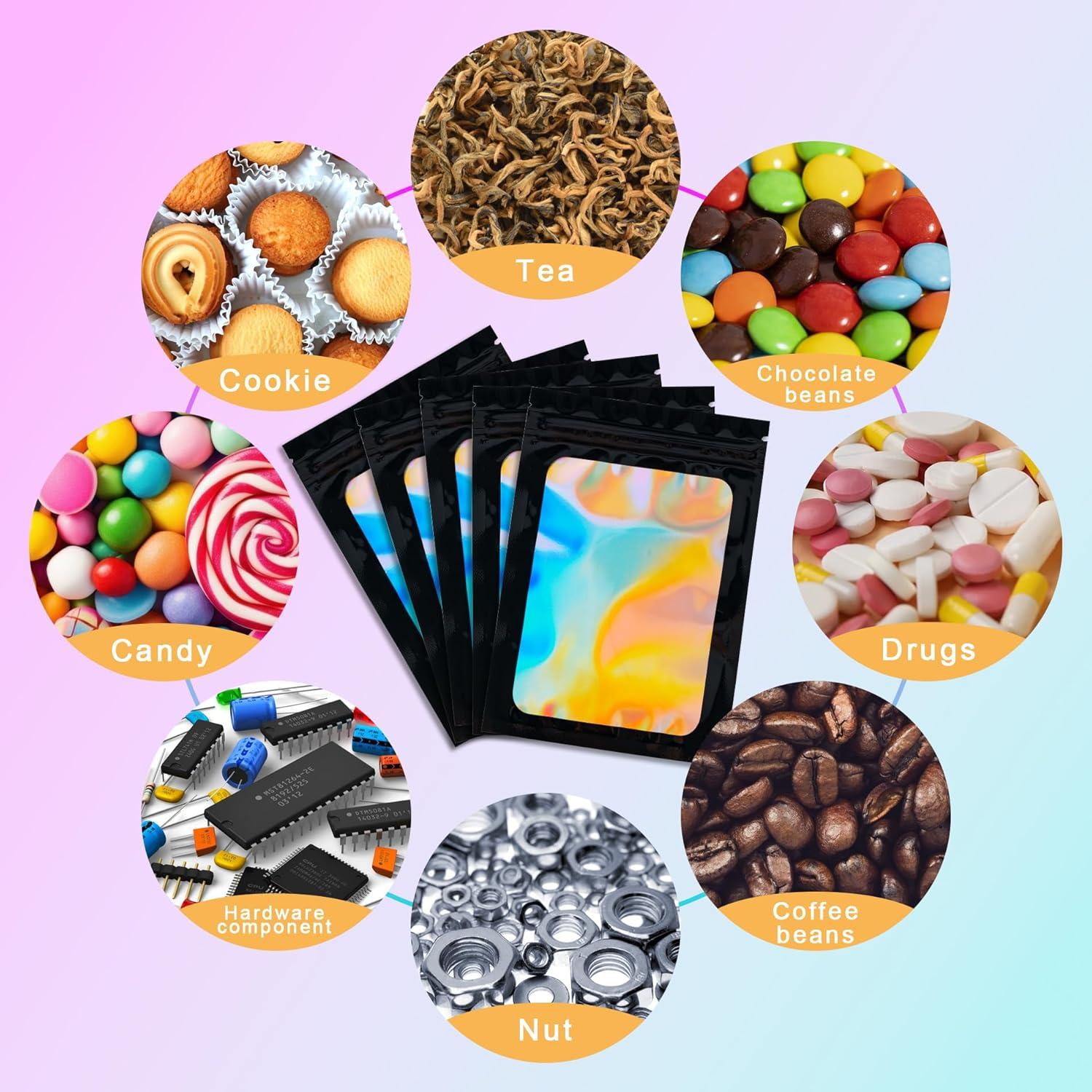 100 Bolsas Holográficas Reutilizables CADONO 7.6x10.2cm Negro