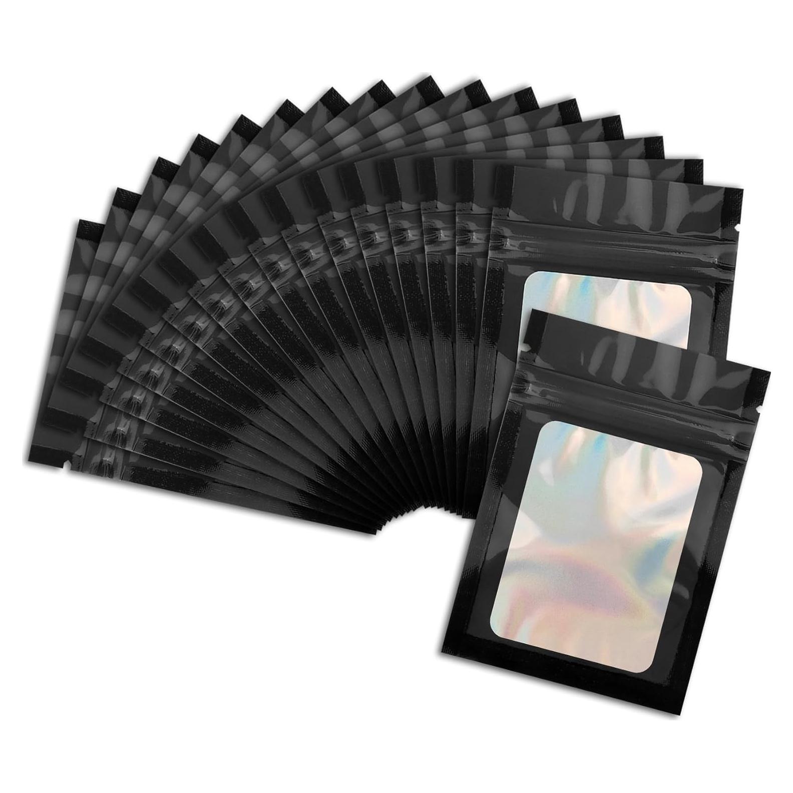 100 Bolsas Mylar Negras 6.9x10 cm con Ventana Clara CHTUGEM