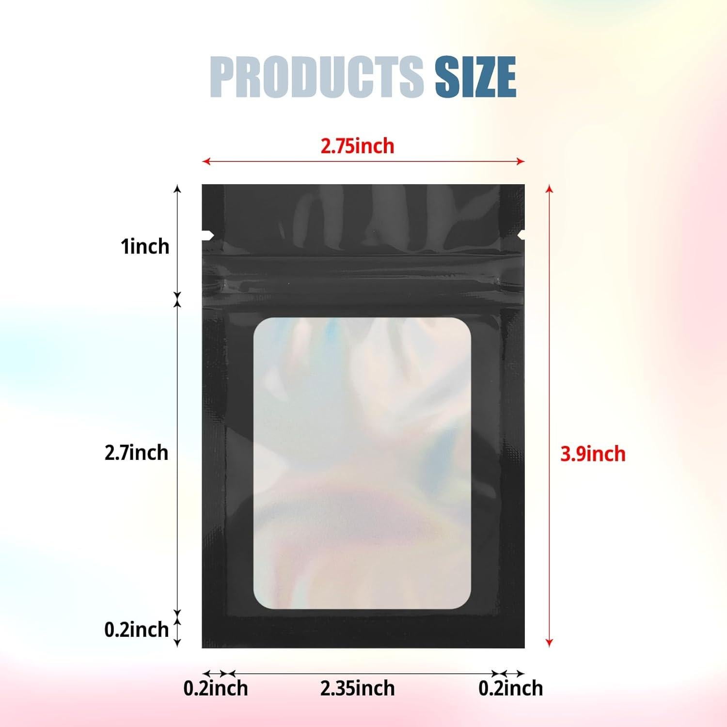 100 Bolsas Mylar Negras 6.9x10 cm con Ventana Clara CHTUGEM