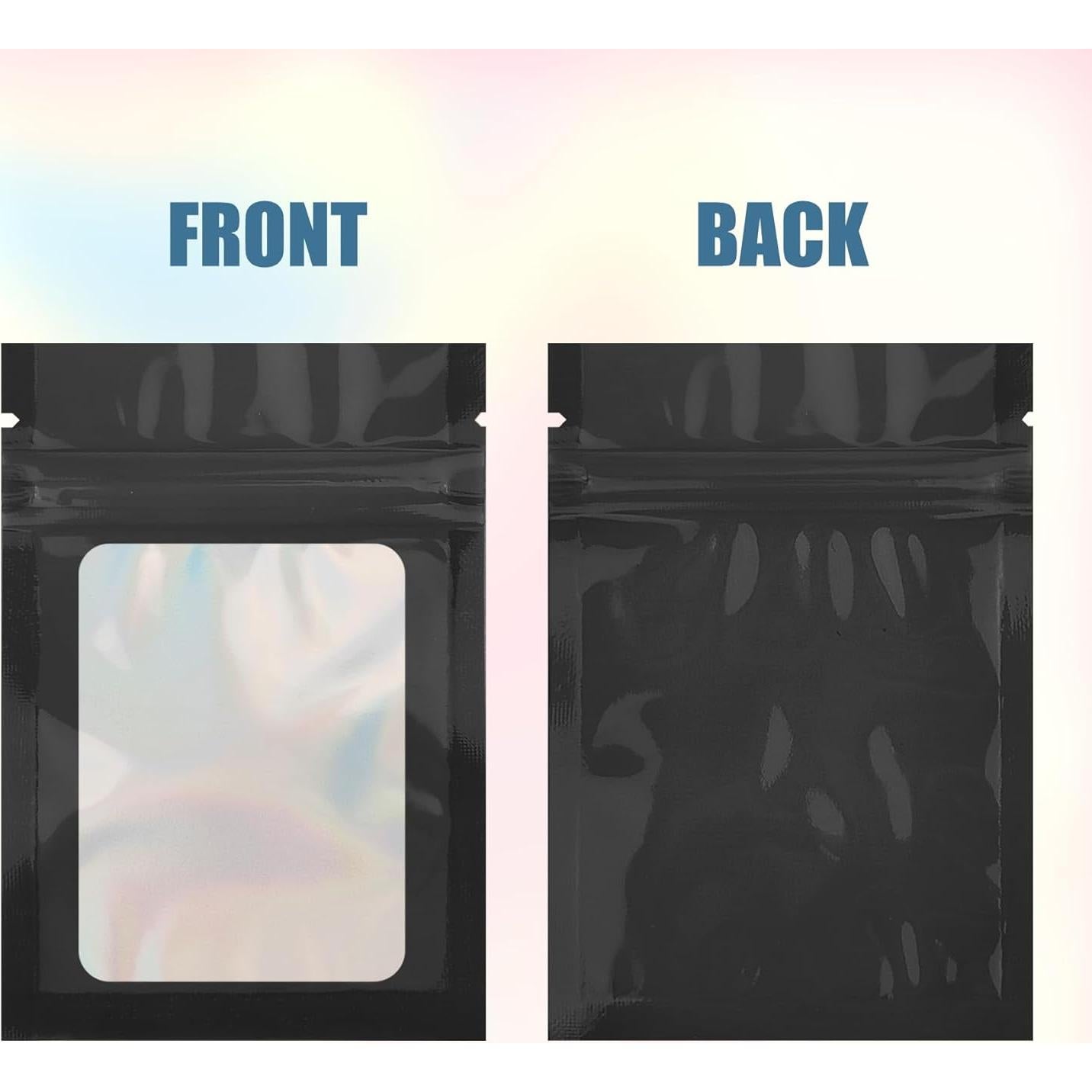 100 Bolsas Mylar Negras 6.9x10 cm con Ventana Clara CHTUGEM