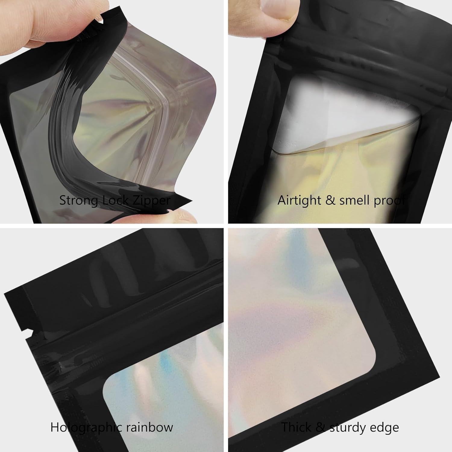 100 Bolsas Mylar Negras 6.9x10 cm con Ventana Clara CHTUGEM