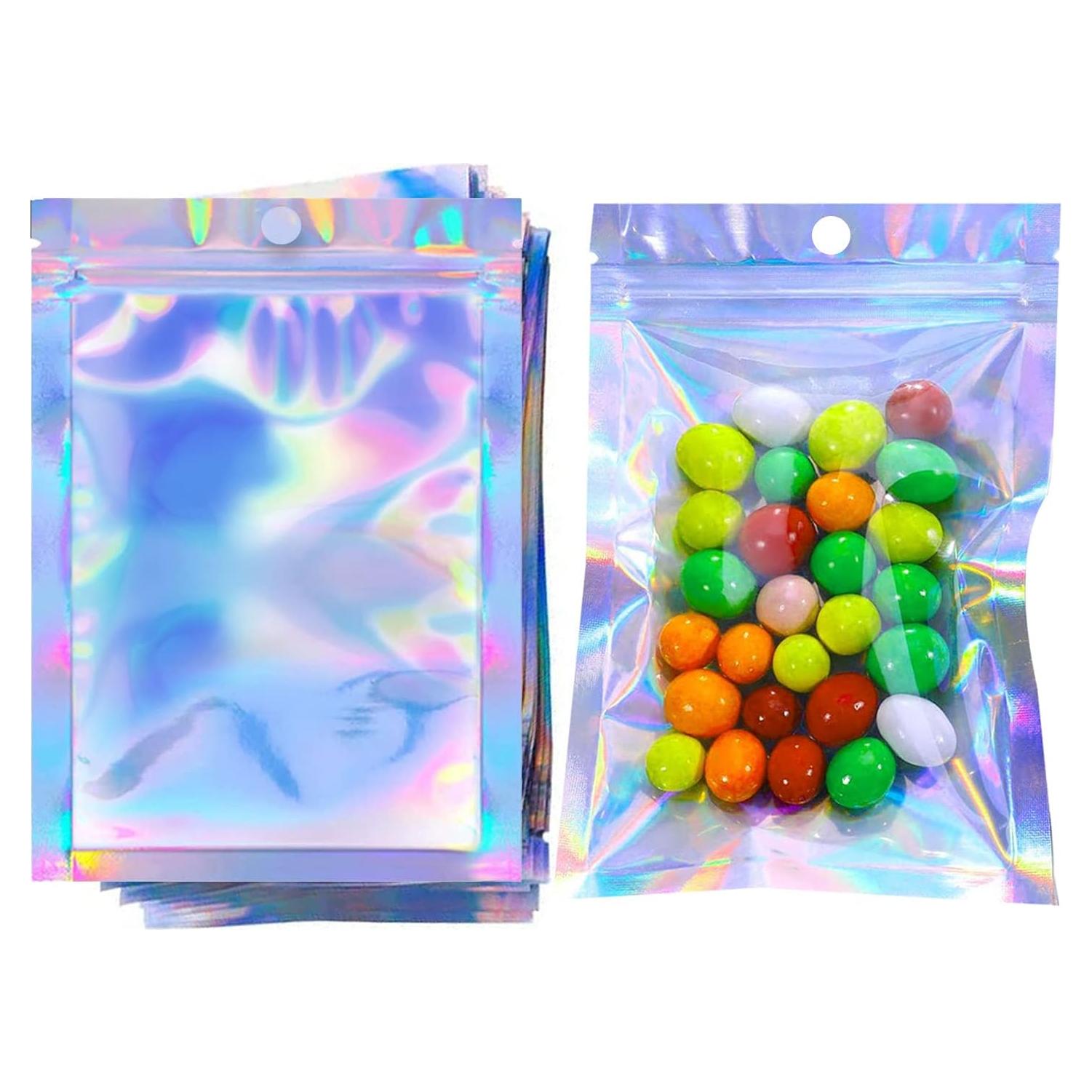 200 Bolsas Mylar Holográficas 3x10 cm Reutilizables con Cierre Zip