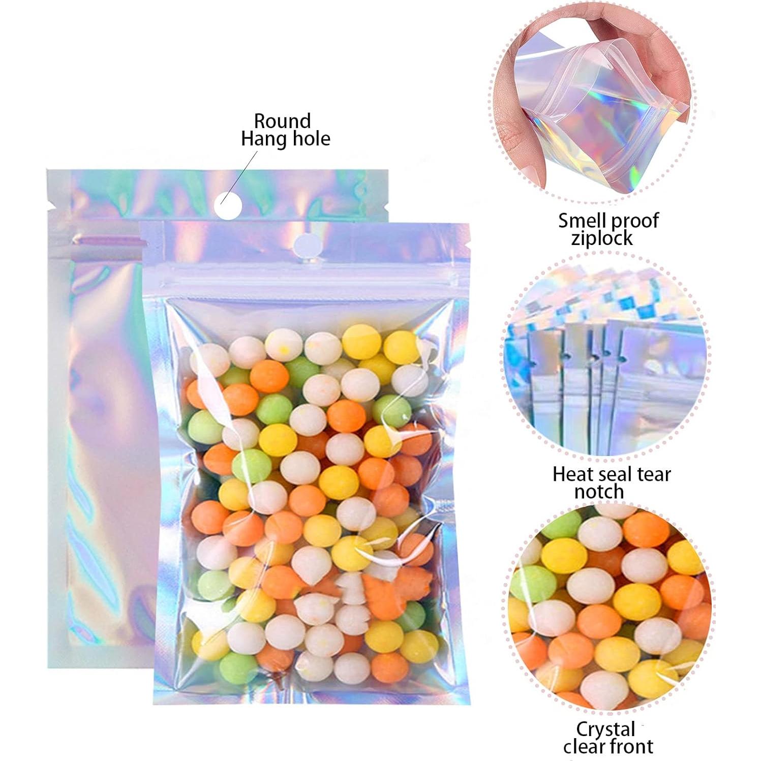 200 Bolsas Mylar Holográficas 3x10 cm Reutilizables con Cierre Zip