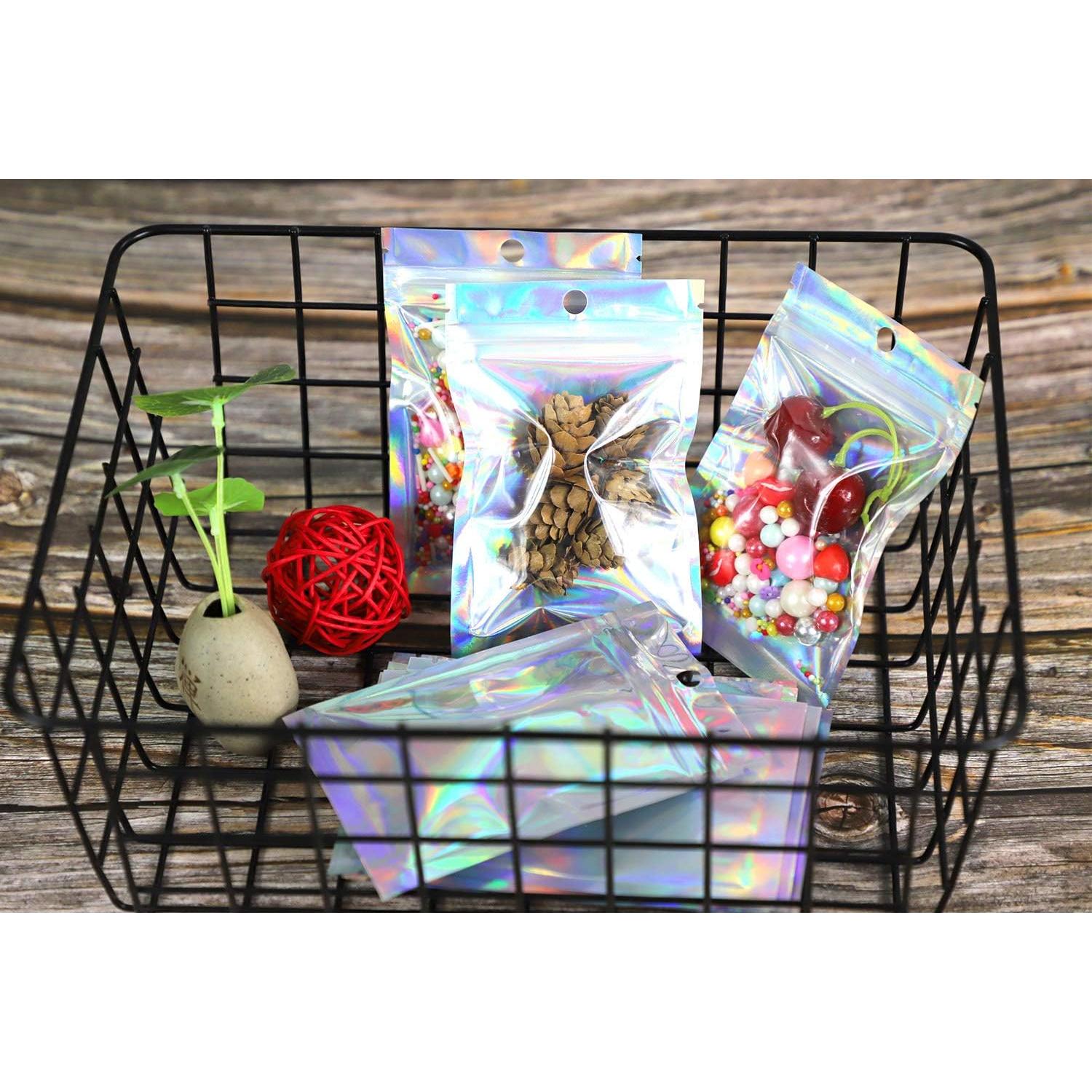 200 Bolsas Mylar Holográficas 3x10 cm Reutilizables con Cierre Zip