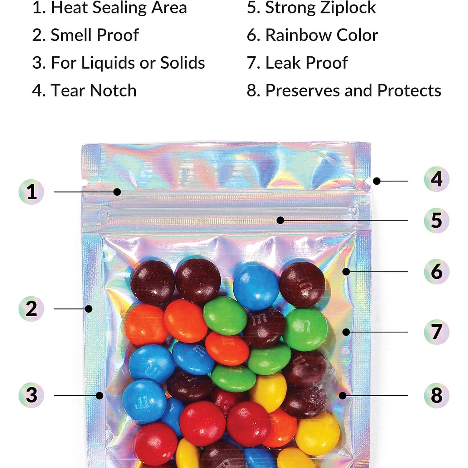 Bolsas Mylar con Ziplock 8.4 x 14 cm | 100 Unidades | Holográfico