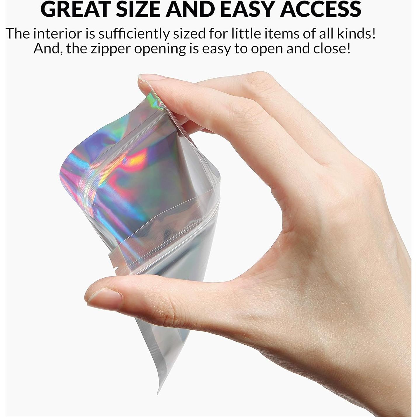 Bolsas Mylar con Ziplock 8.4 x 14 cm | 100 Unidades | Holográfico