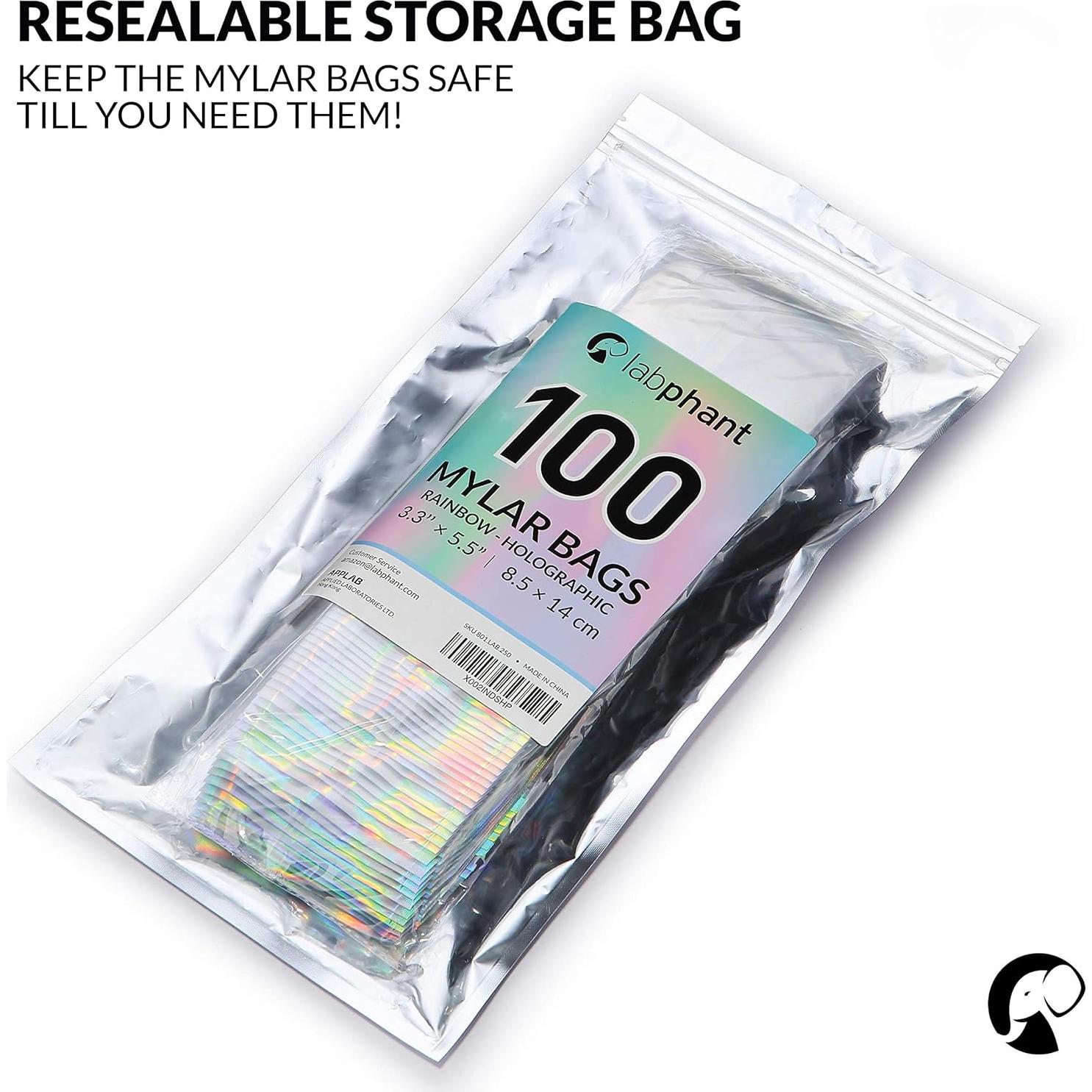 Bolsas Mylar con Ziplock 8.4 x 14 cm | 100 Unidades | Holográfico