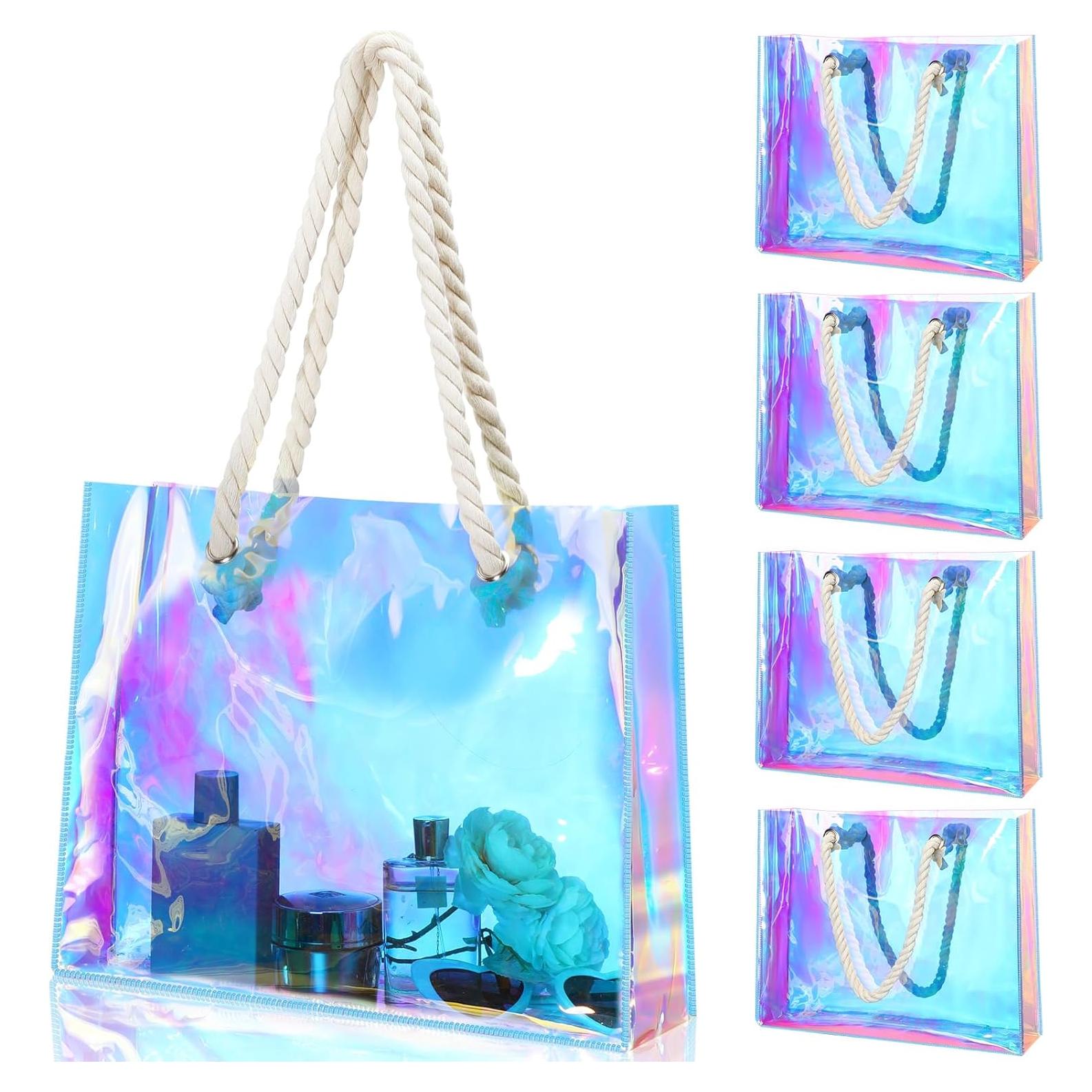 4 Bolsas Tote Transparentes Holográficas Buryeah 38x30cm