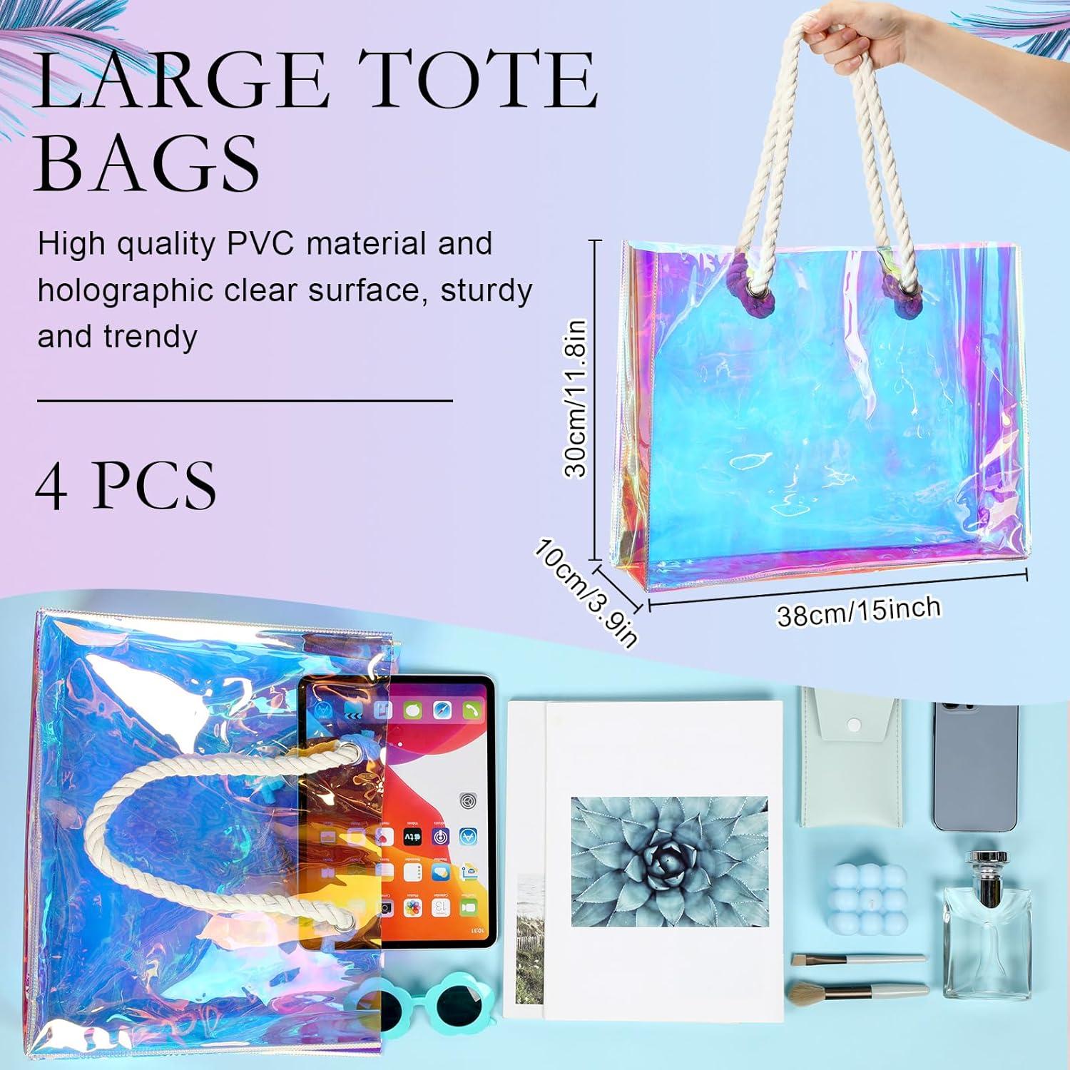 4 Bolsas Tote Transparentes Holográficas Buryeah 38x30cm
