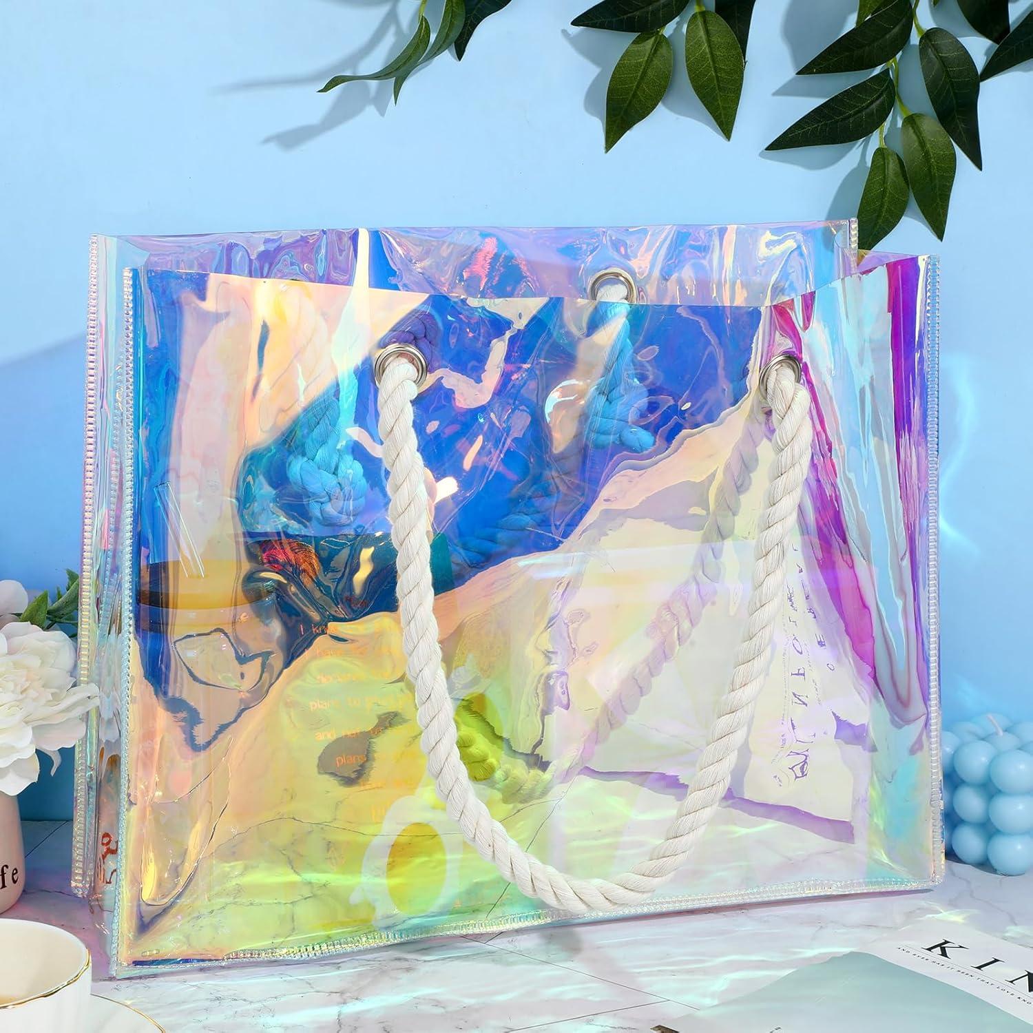 4 Bolsas Tote Transparentes Holográficas Buryeah 38x30cm