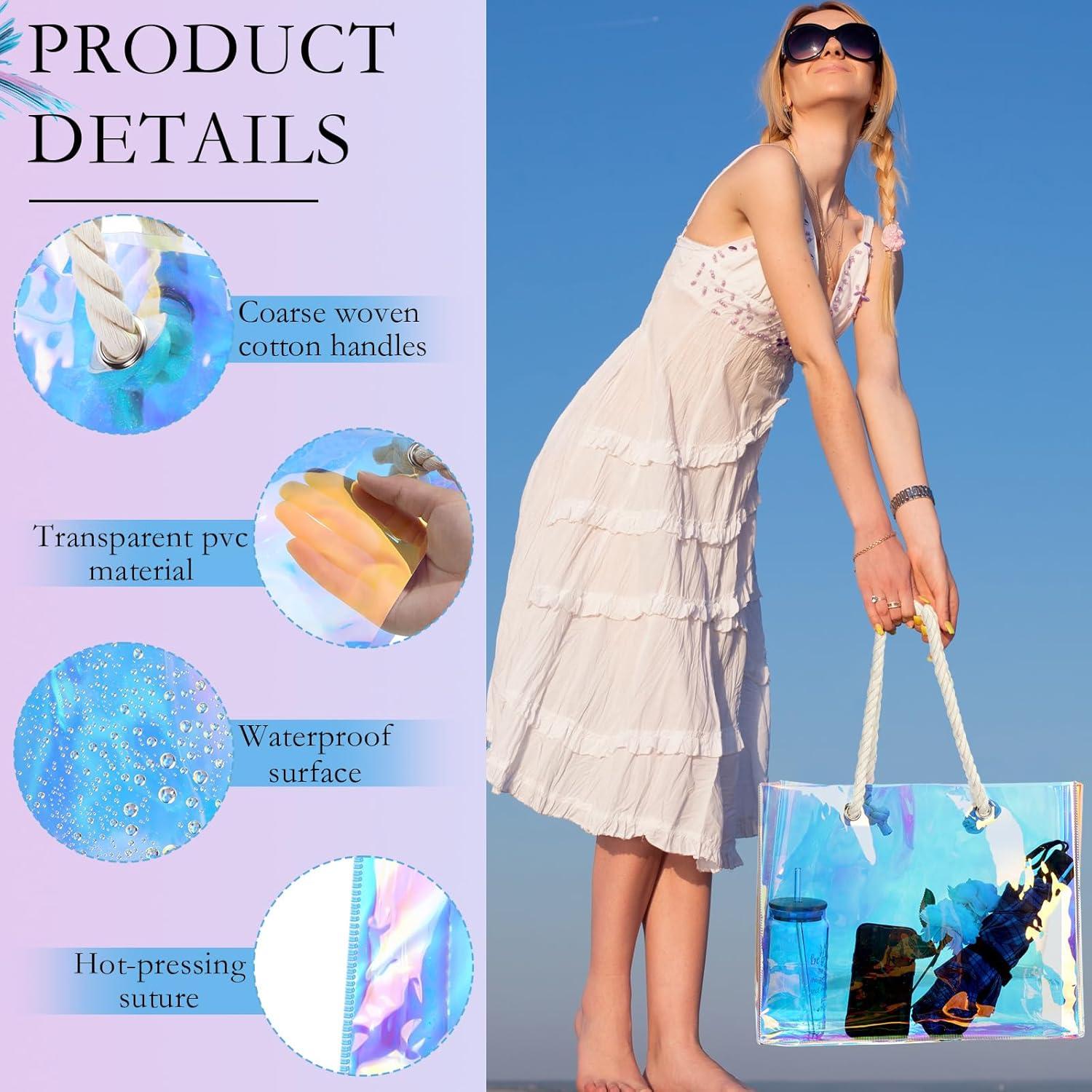 4 Bolsas Tote Transparentes Holográficas Buryeah 38x30cm