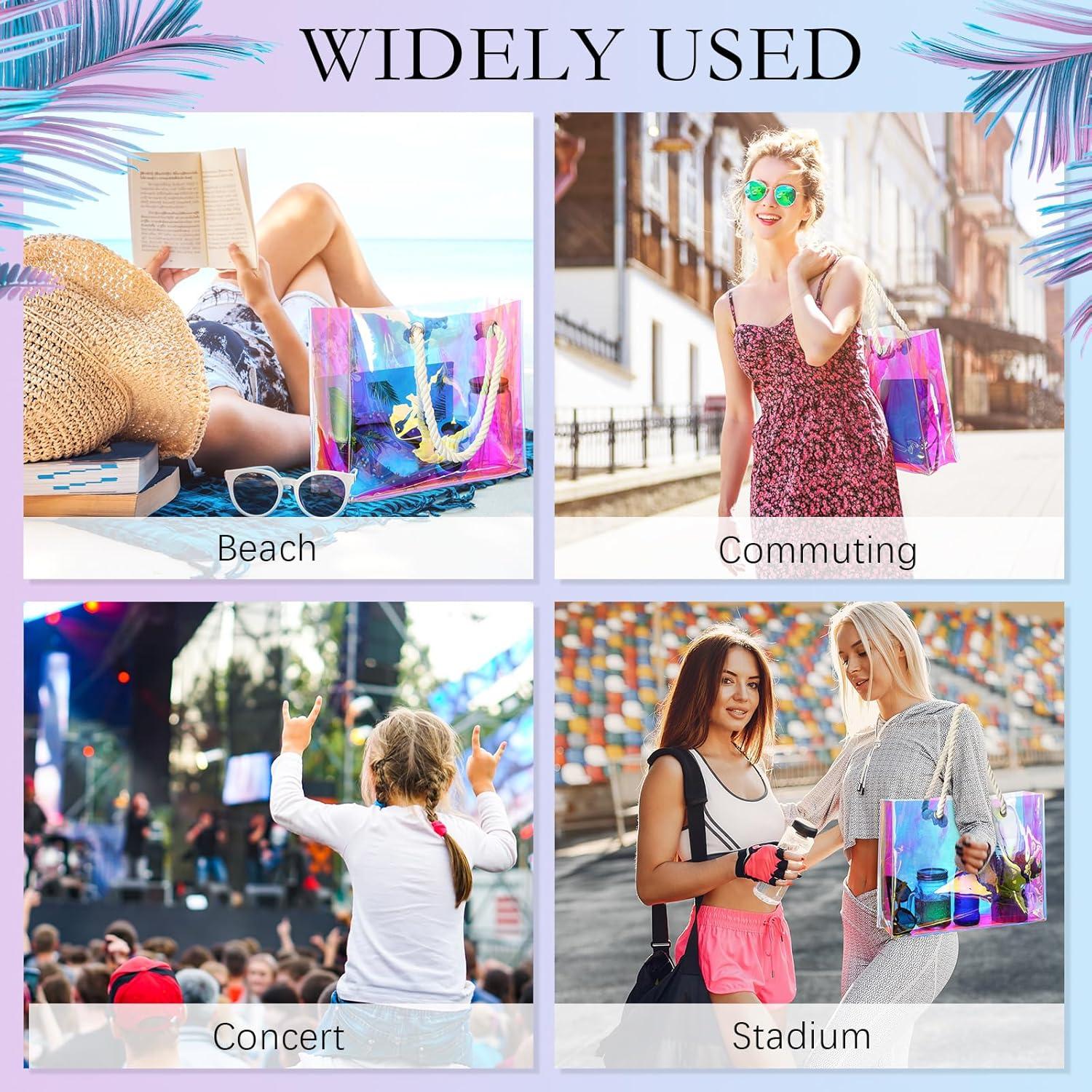 4 Bolsas Tote Transparentes Holográficas Buryeah 38x30cm