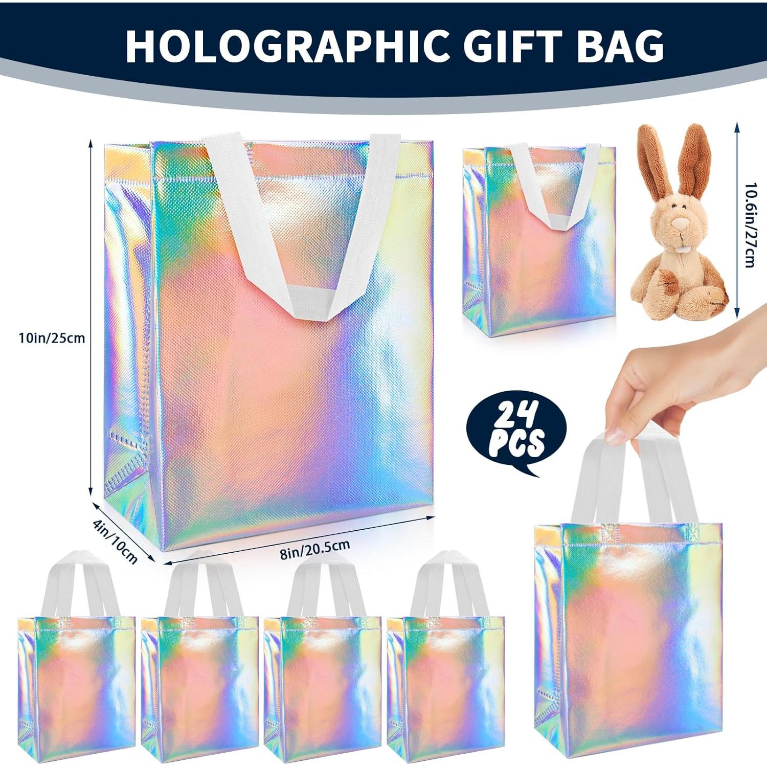Paquete de 24 Bolsas de Regalo Holográficas ISUSSER 20x10x25cm