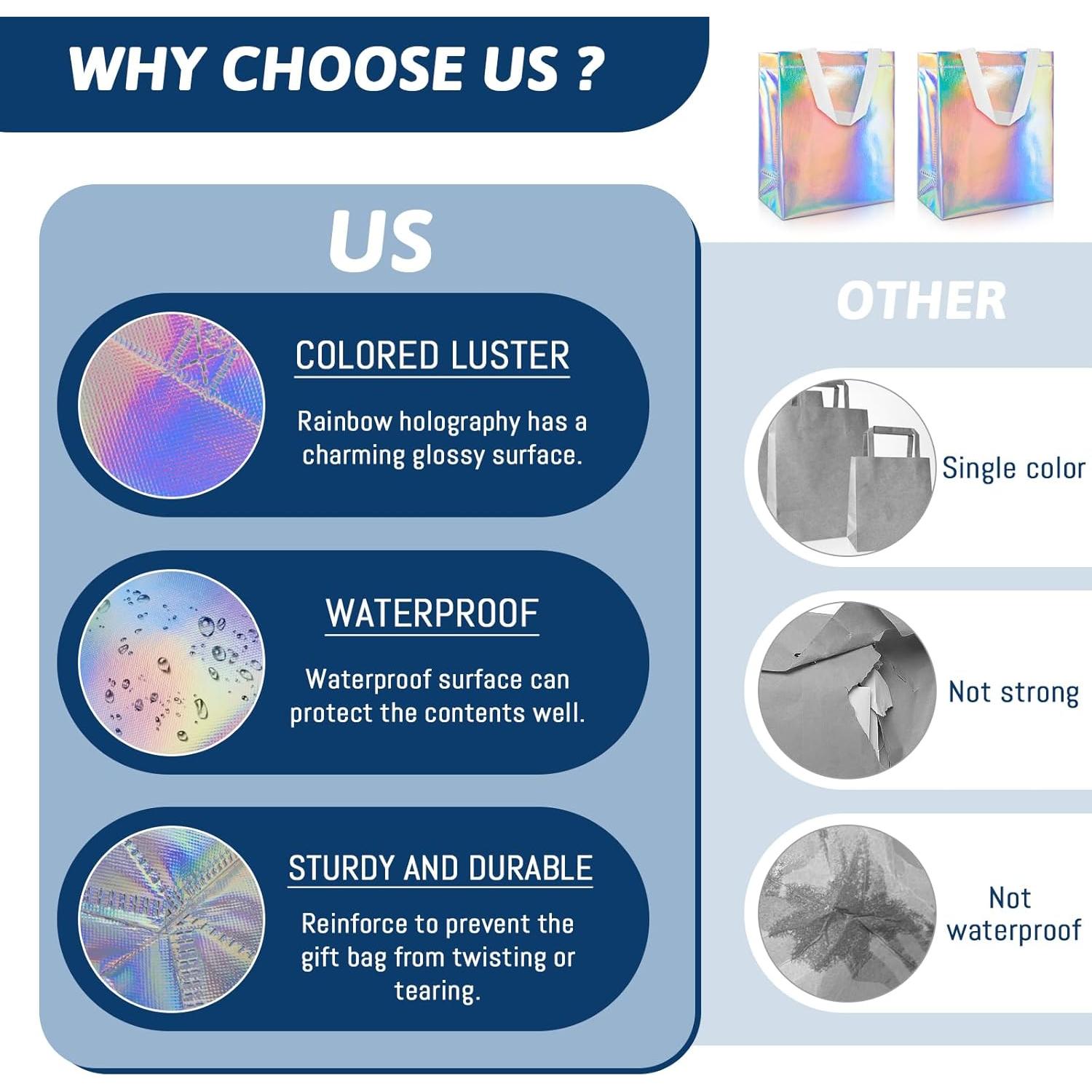 Paquete de 24 Bolsas de Regalo Holográficas ISUSSER 20x10x25cm