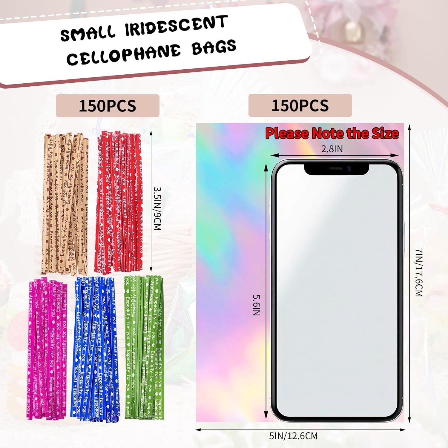 150 Bolsas de Celofán Iridiscentes 5x7 cm con Cierres
