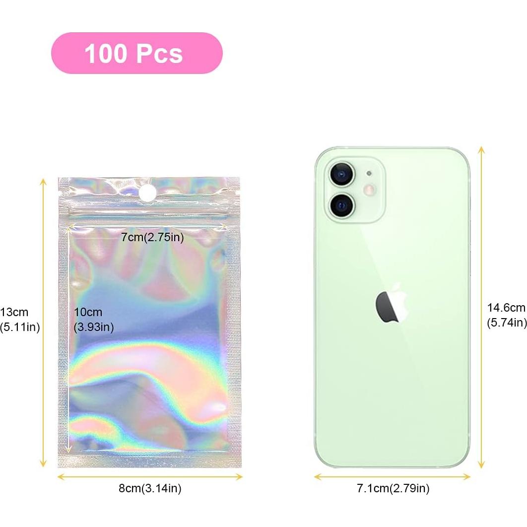 Bolsas Reutilizables Mylar 100 Pcs SumDirect 8x13 cm Holográfico