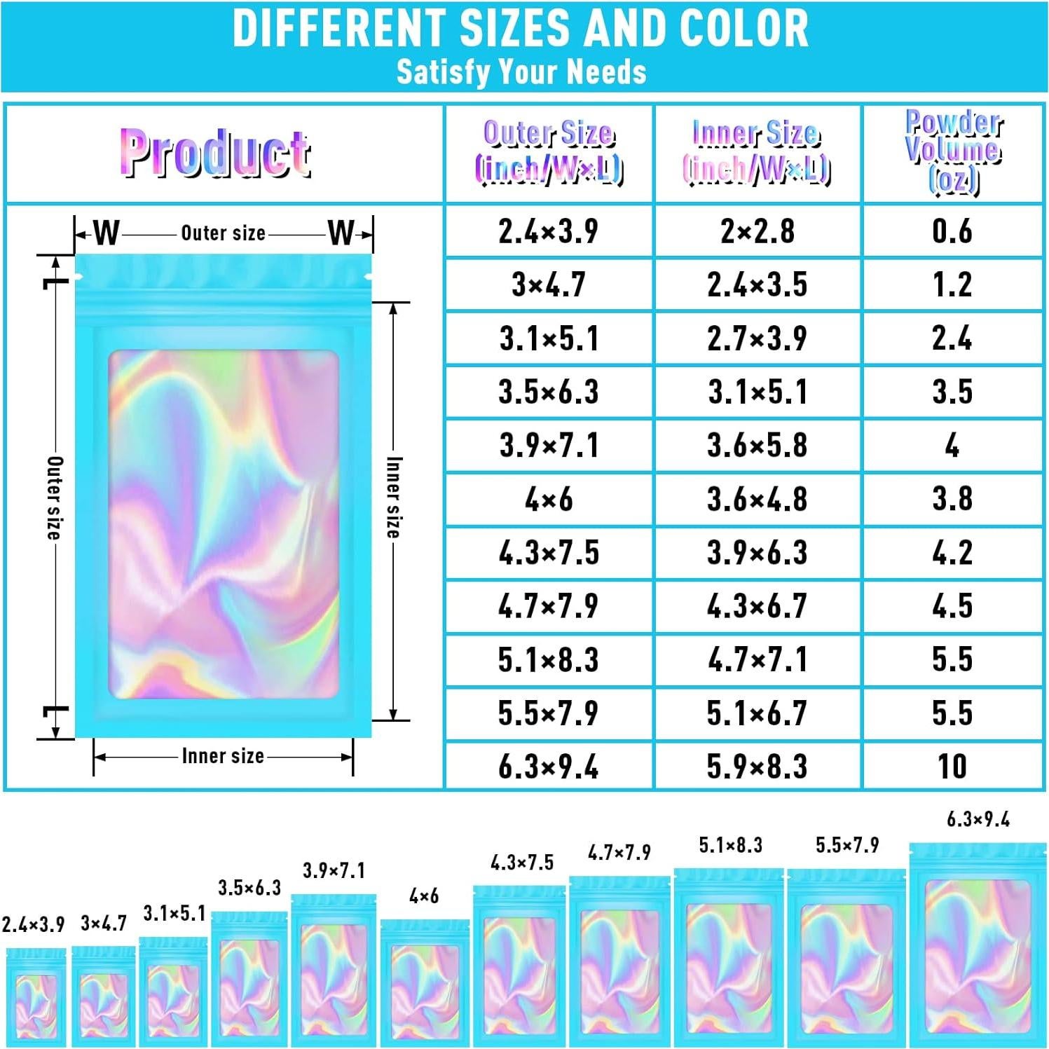 Bolsas Reutilizables JTIEO 50 Pcs 6.1x9.9cm Holográficas