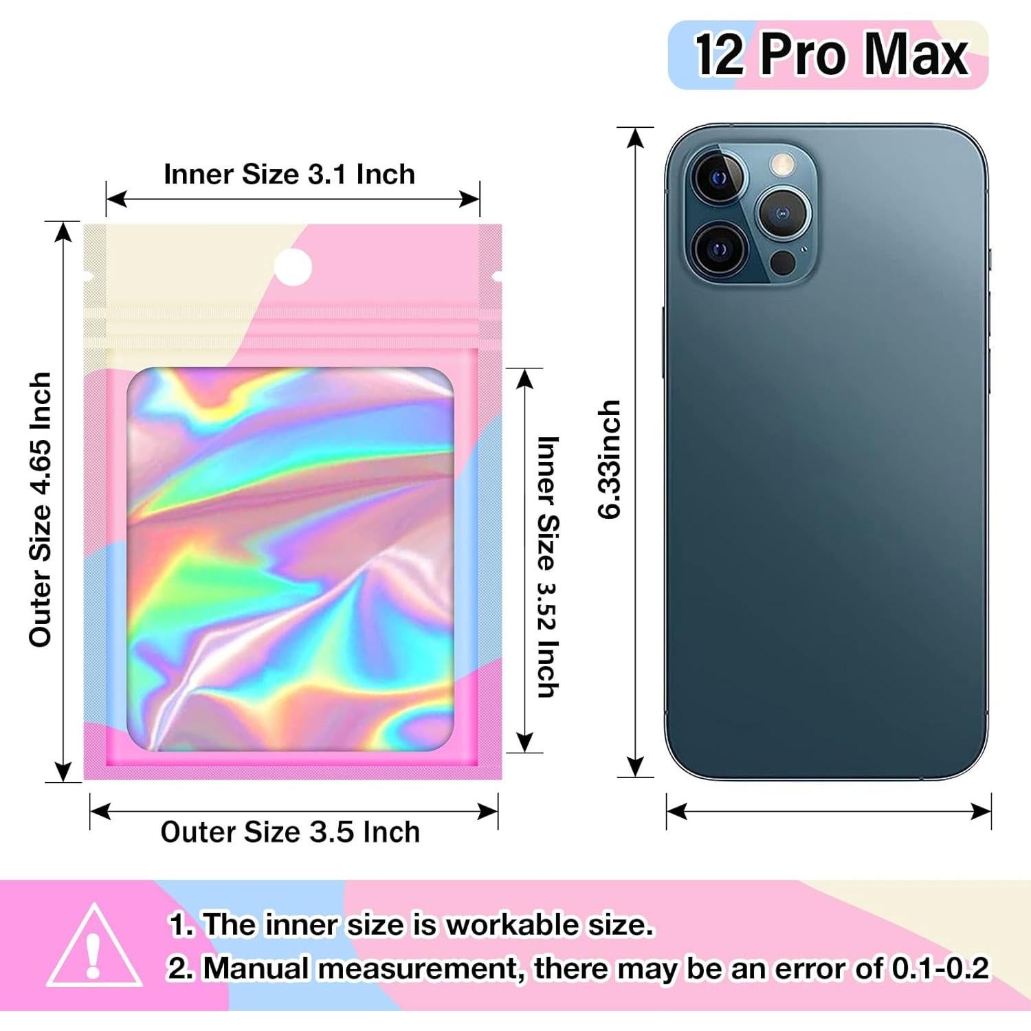 100 Bolsas de Empaque Holográficas Reutilizables 8.89x11.94cm