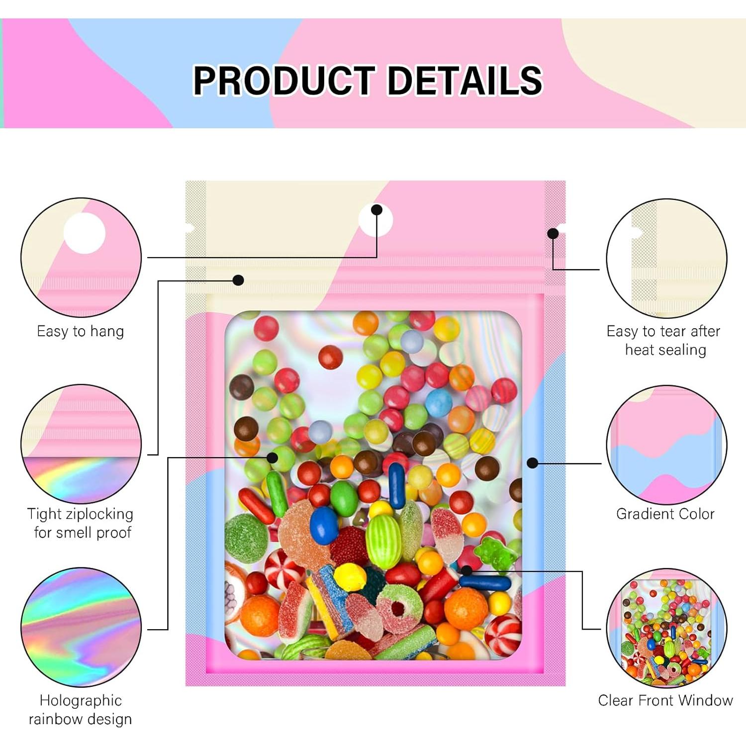 100 Bolsas de Empaque Holográficas Reutilizables 8.89x11.94cm