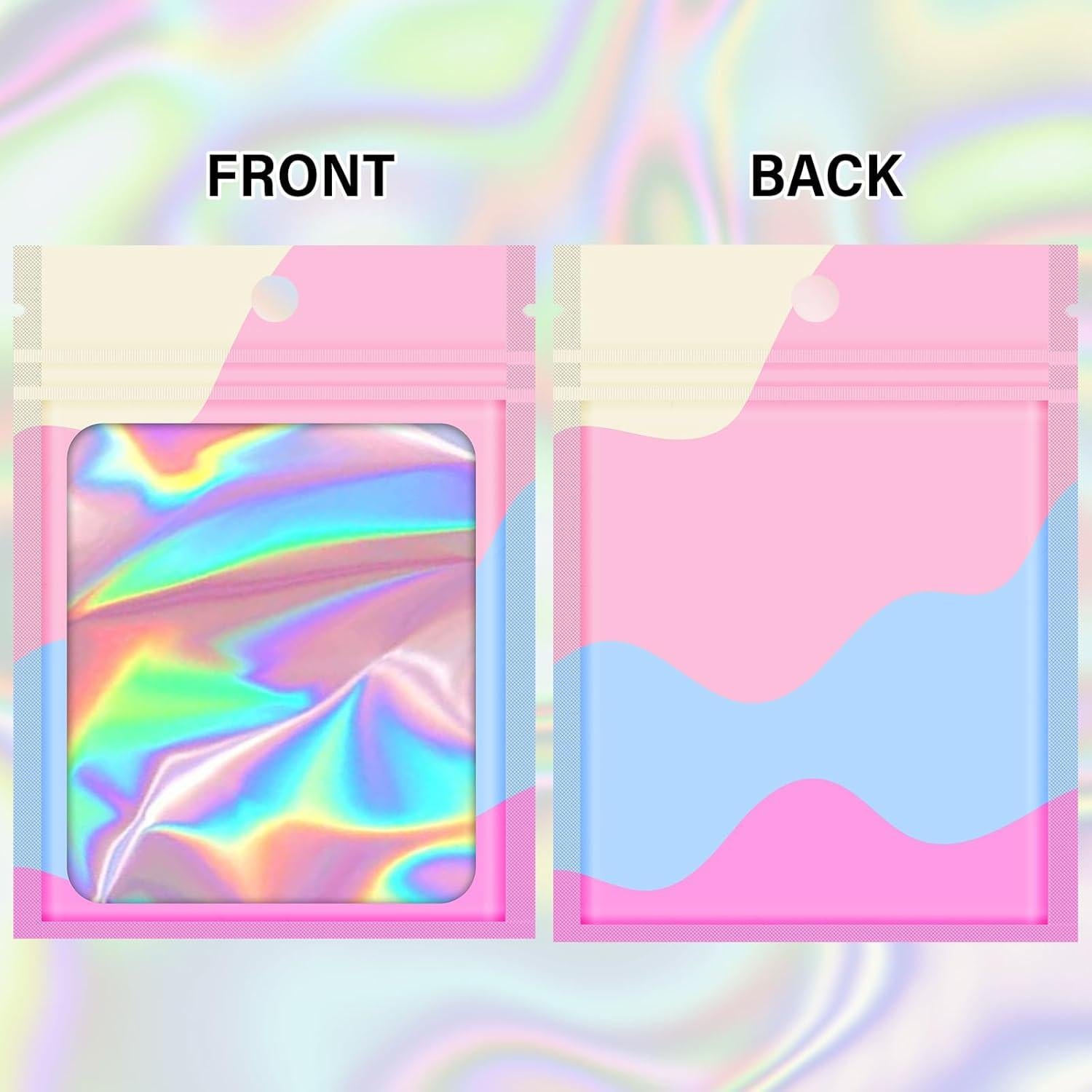 100 Bolsas de Empaque Holográficas Reutilizables 8.89x11.94cm