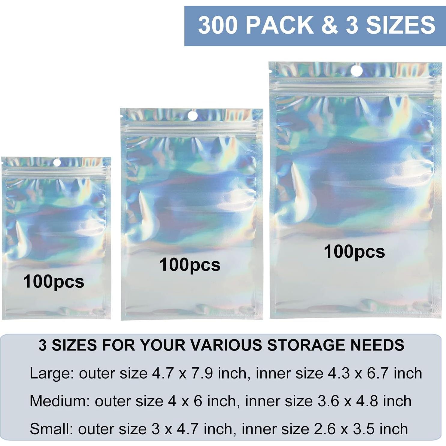 300 Bolsas Mylar Reutilizables MEACOLIA 3 Tamaños 7.6-20.1 cm