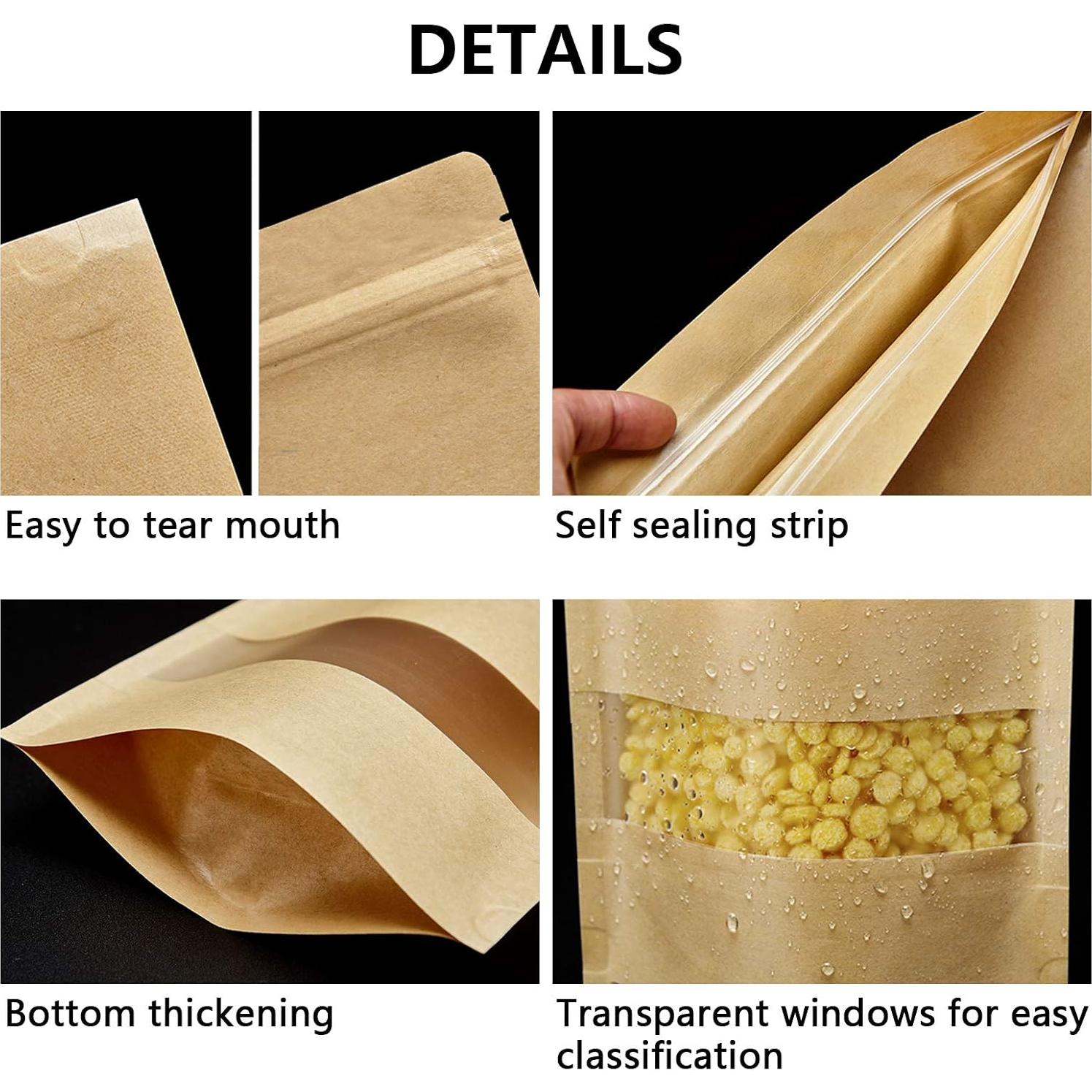 100 Bolsas Reutilizables de Papel Kraft 8.89x13.97 cm con Ventana