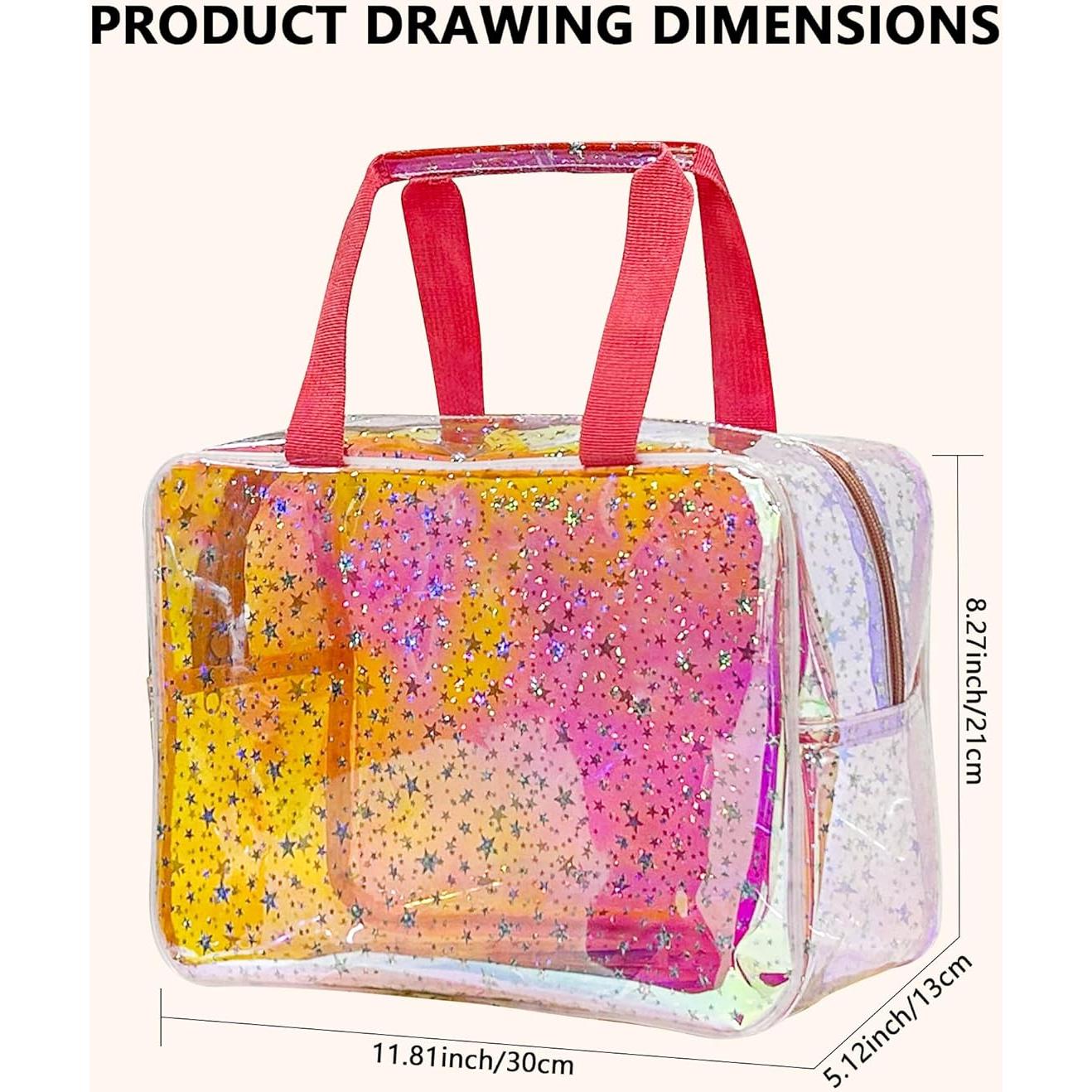 Bolsa de Cosméticos Grande Rosa Holográfico TPU 30x21x13cm