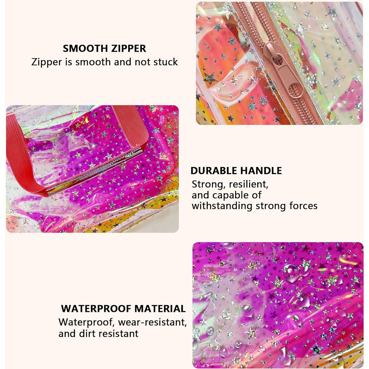 Bolsa de Cosméticos Grande Rosa Holográfico TPU 30x21x13cm