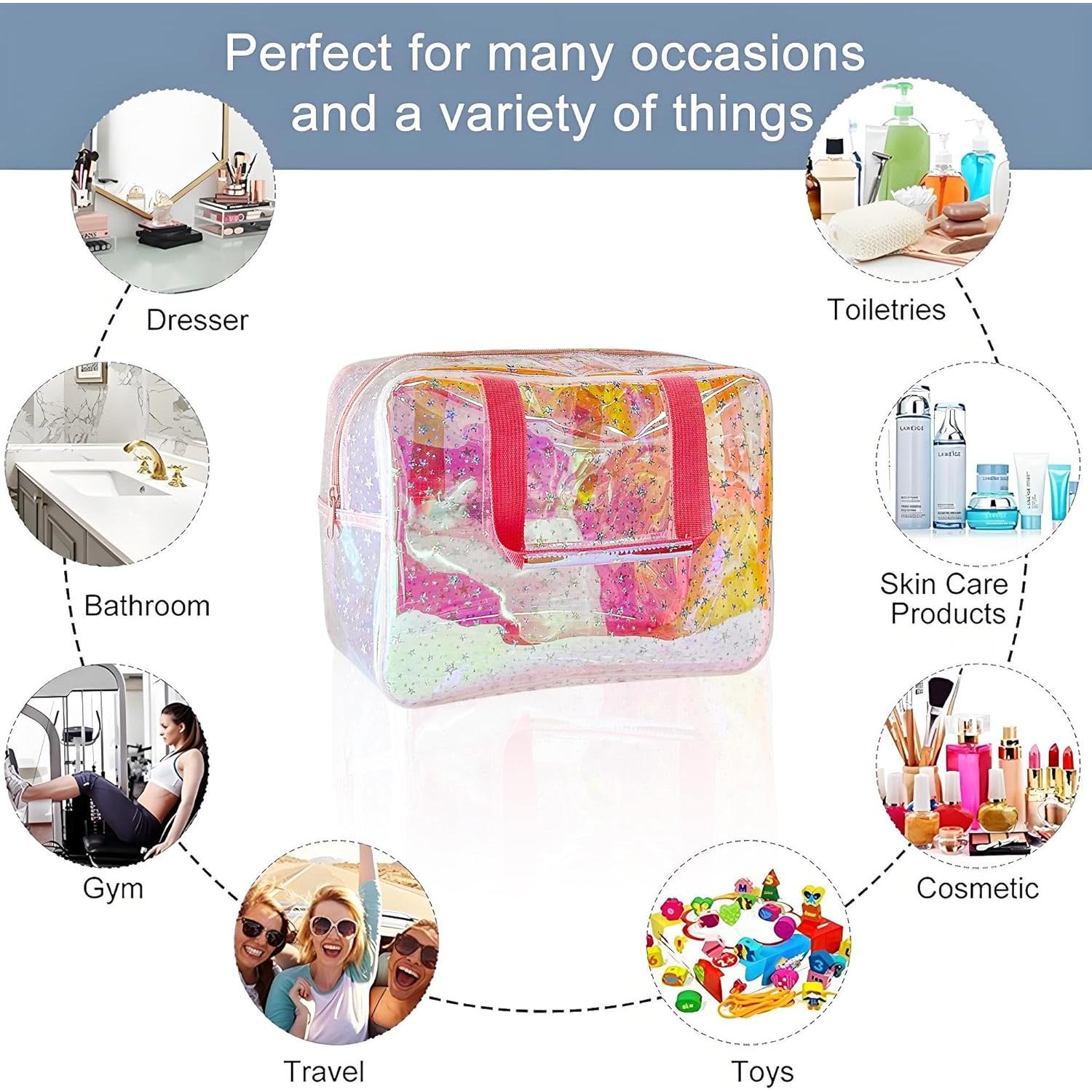 Bolsa de Cosméticos Grande Rosa Holográfico TPU 30x21x13cm