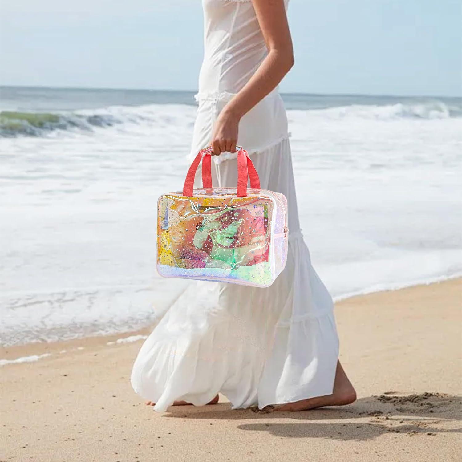 Bolsa de Cosméticos Grande Rosa Holográfico TPU 30x21x13cm