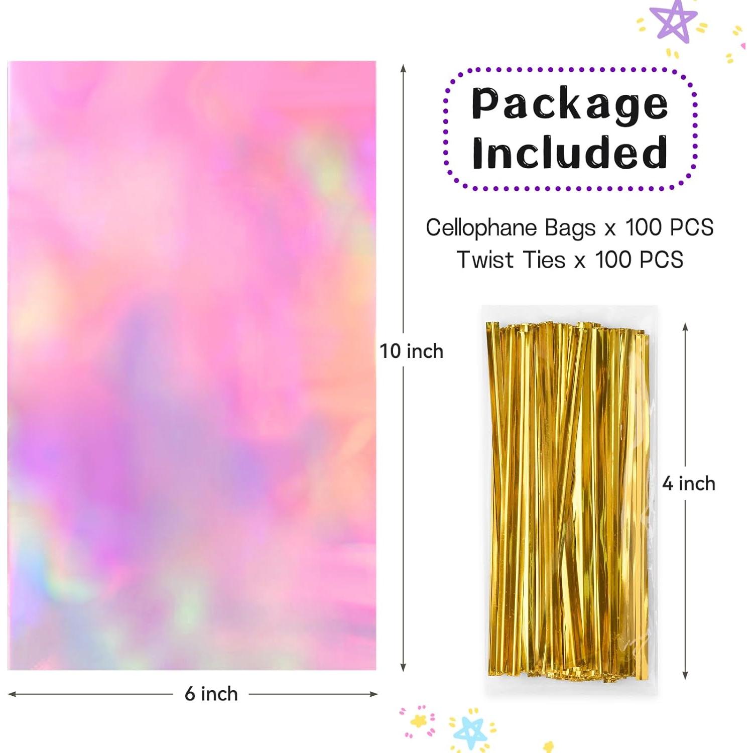 Bolsas de Celofán Iridiscentes Ohuimrt 100 Pcs 15.24x25.4cm