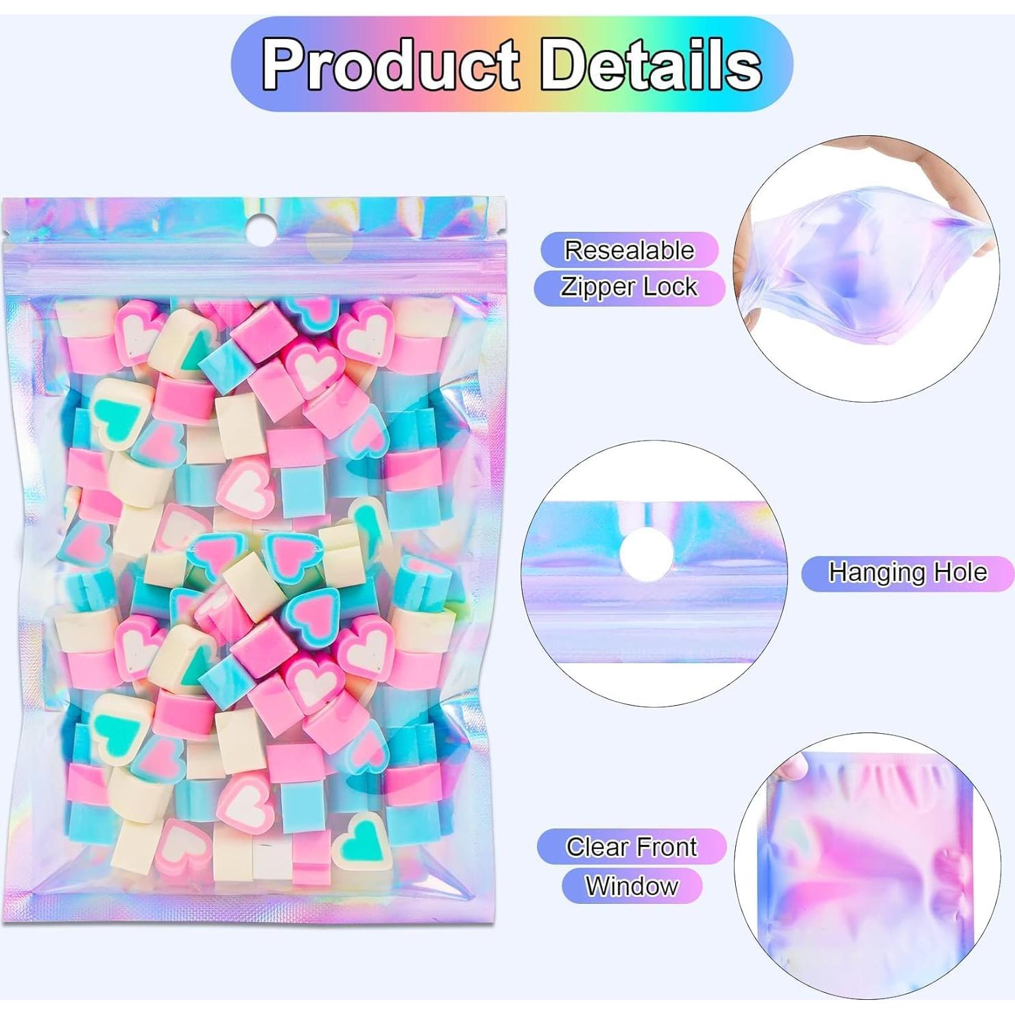 150 Bolsas Holográficas Reutilizables ANZNKU 16x24 cm Cierre