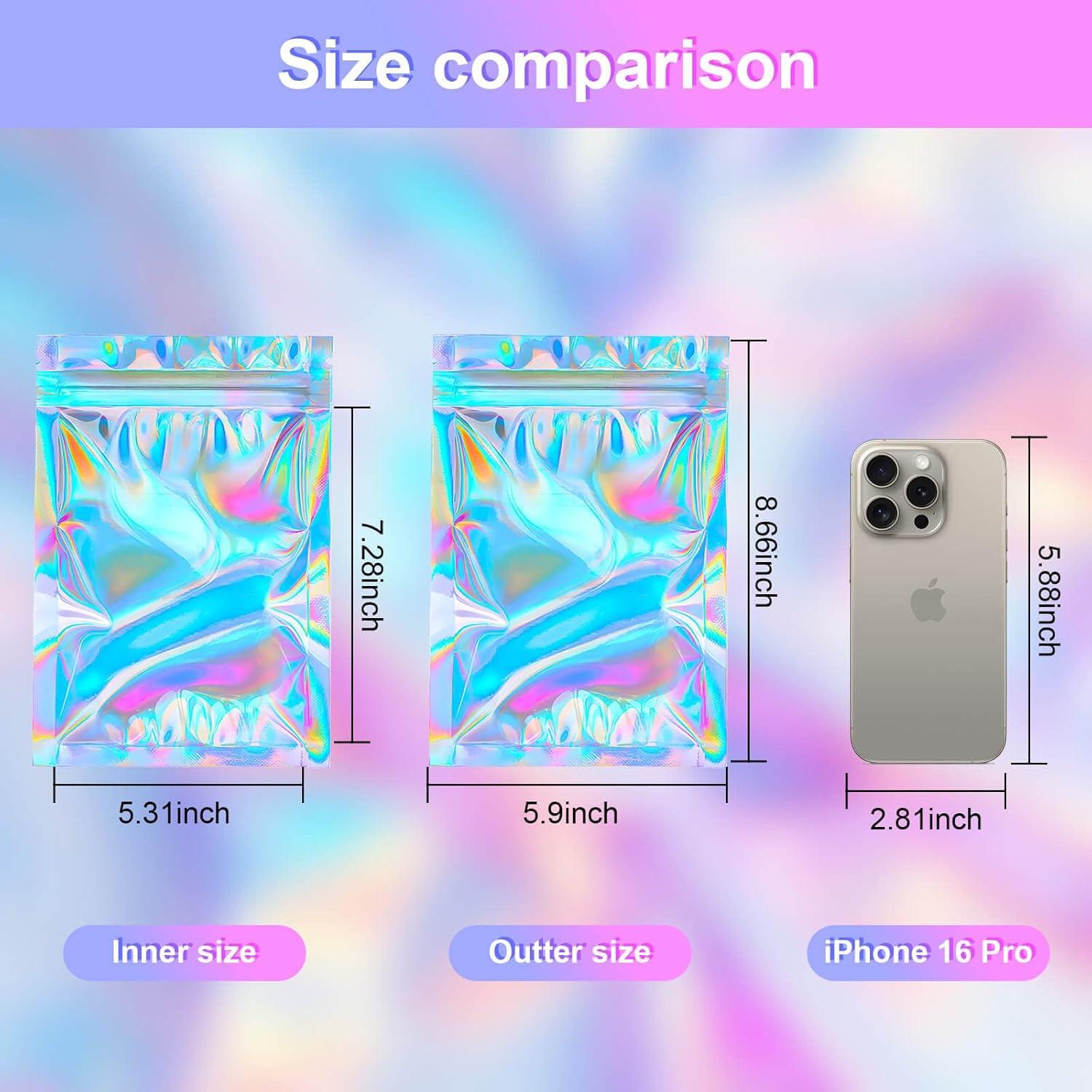 100 Bolsas Reutilizables Mylar 15x20 cm Holográficas Cherodada