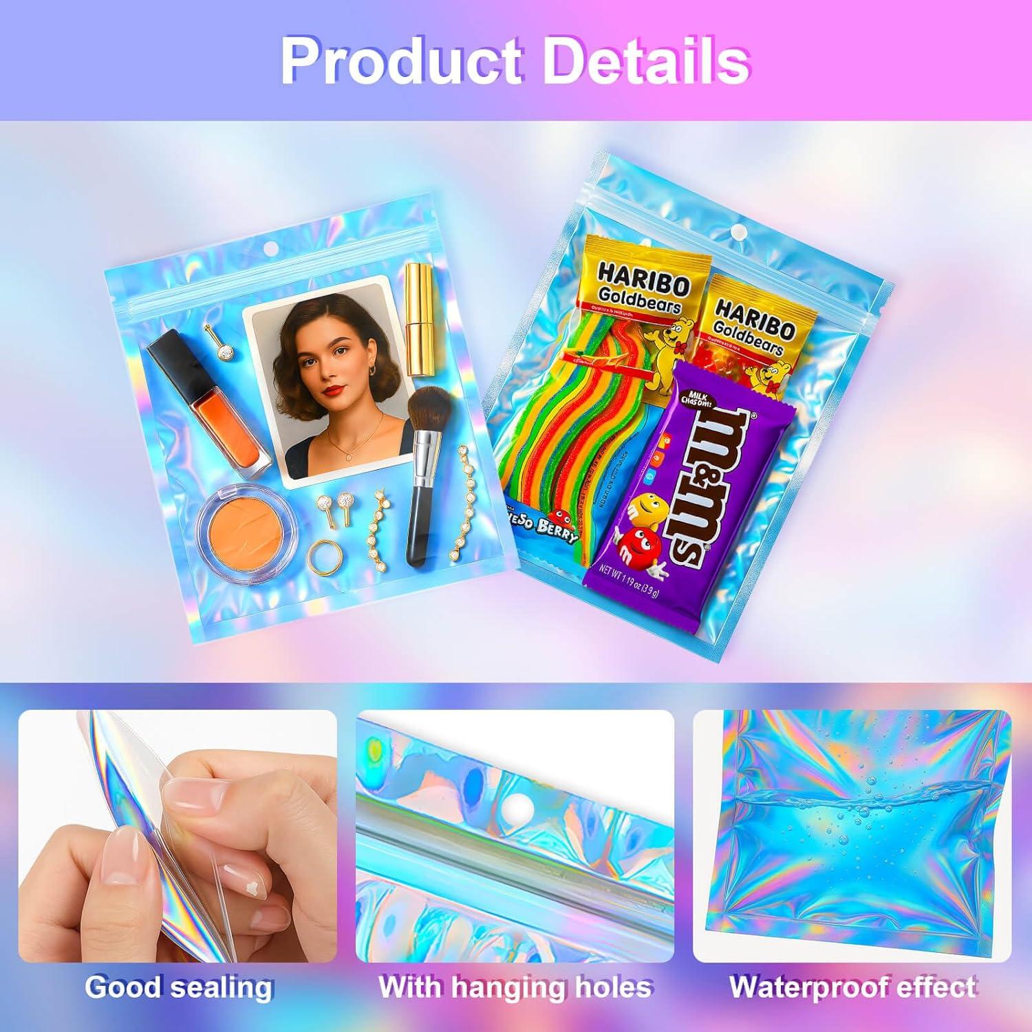 100 Bolsas Reutilizables Mylar 15x20 cm Holográficas Cherodada