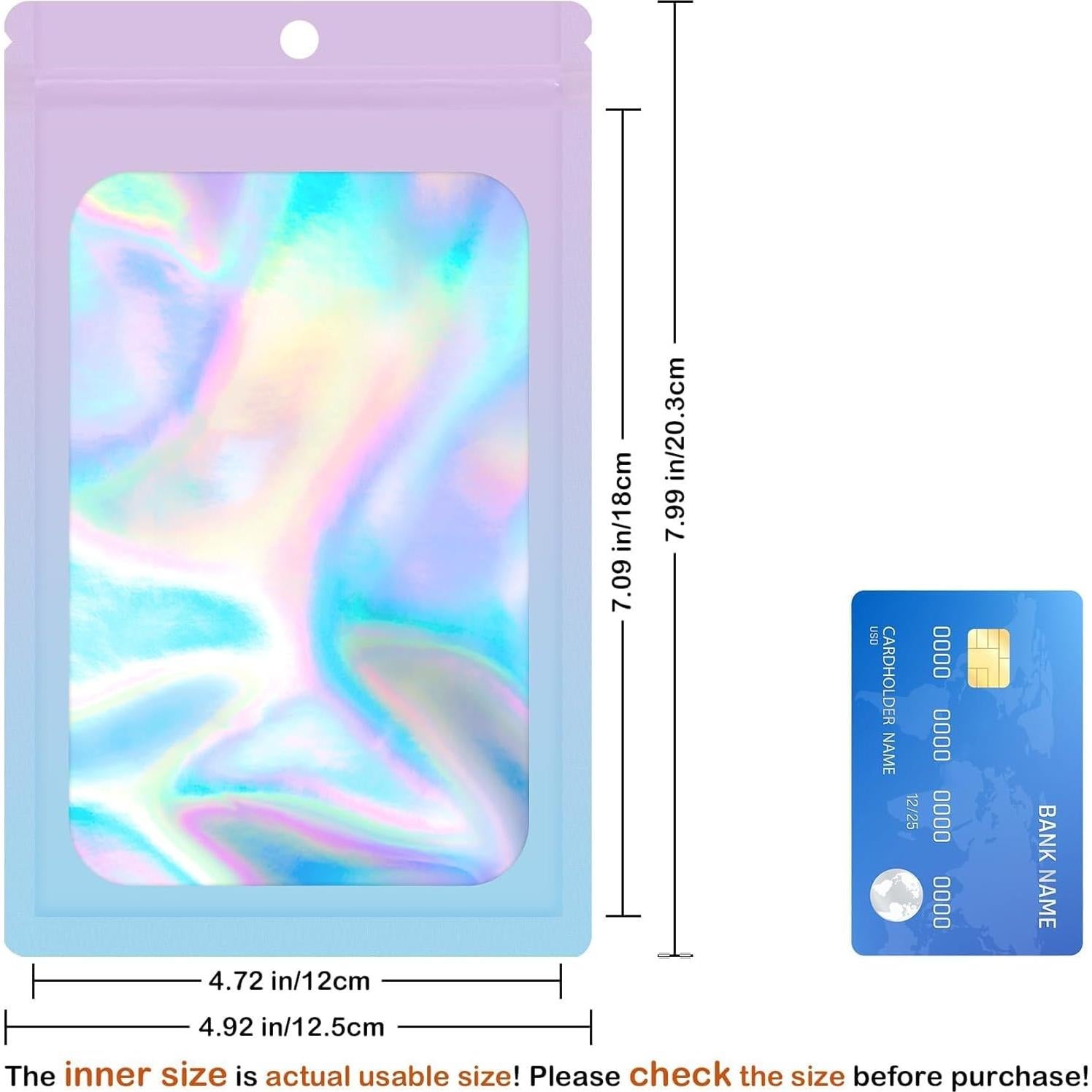 Paquete de 100 Bolsas Holográficas Mylar EgticLive 12.7x20.3 cm