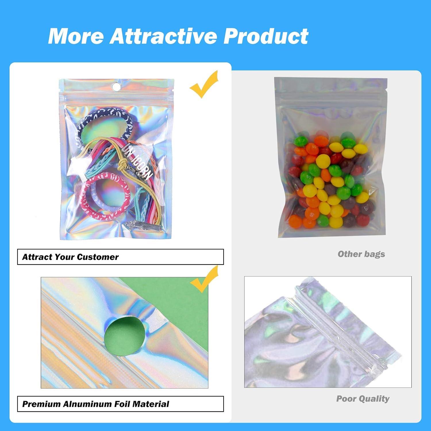 500 Bolsas Mylar Holográficas 10x15 cm Reutilizables Circloophs