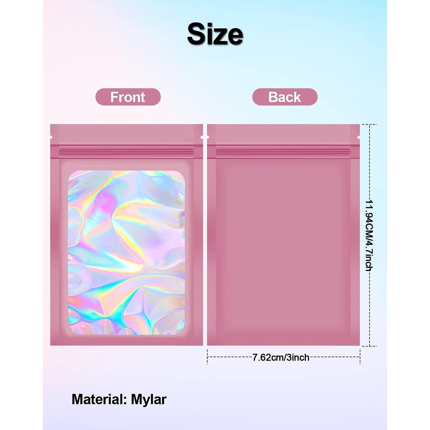 100 Bolsas Mylar Rosa Reutilizables 7.6x11.9 cm Lautechco