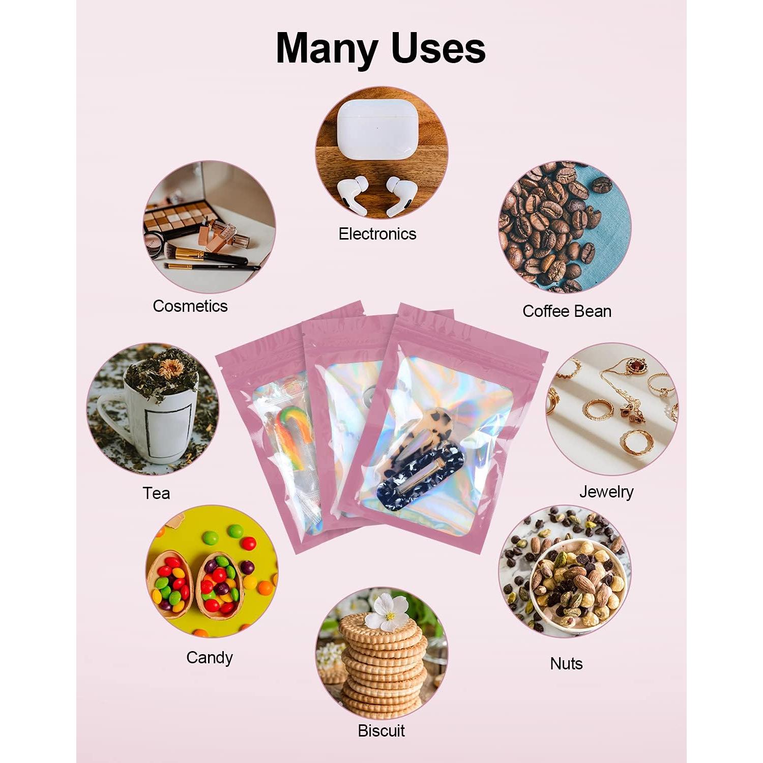 100 Bolsas Mylar Rosa Reutilizables 7.6x11.9 cm Lautechco