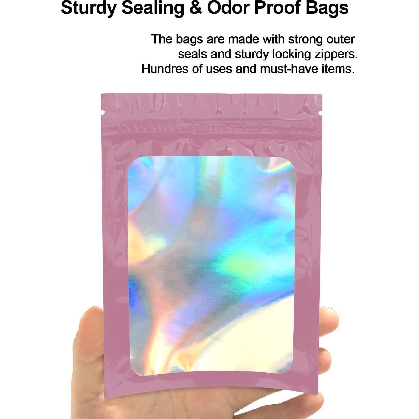 100 Bolsas Mylar Rosa Reutilizables 7.6x11.9 cm Lautechco