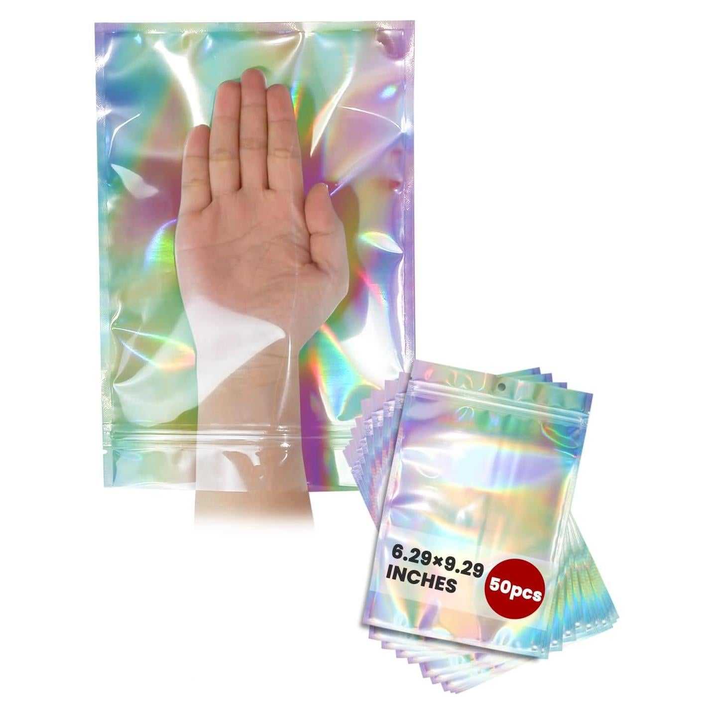 Bolsas Mylar Holográficas Reutilizables 50pcs 15x22 cm Sbusisup