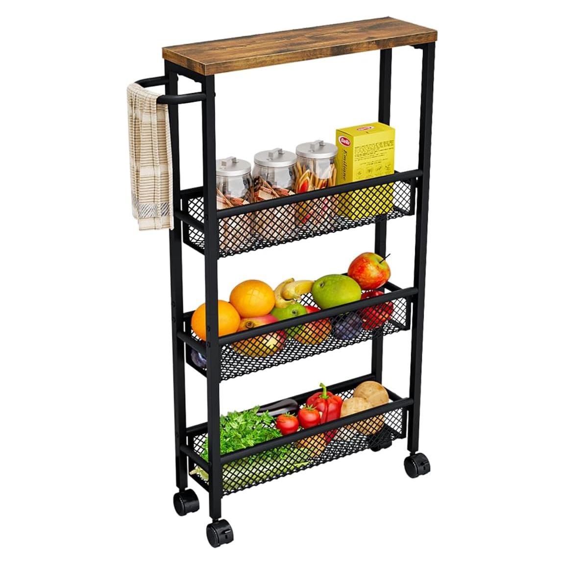 Carro Rodante Estrecho AZERPIAN 4 Niveles Metal MDF 42x13 cm